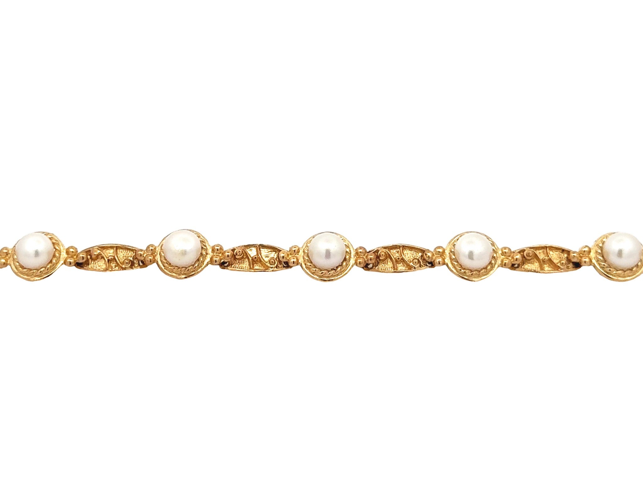 14k Yellow Gold Pearl Tennis Bracelet