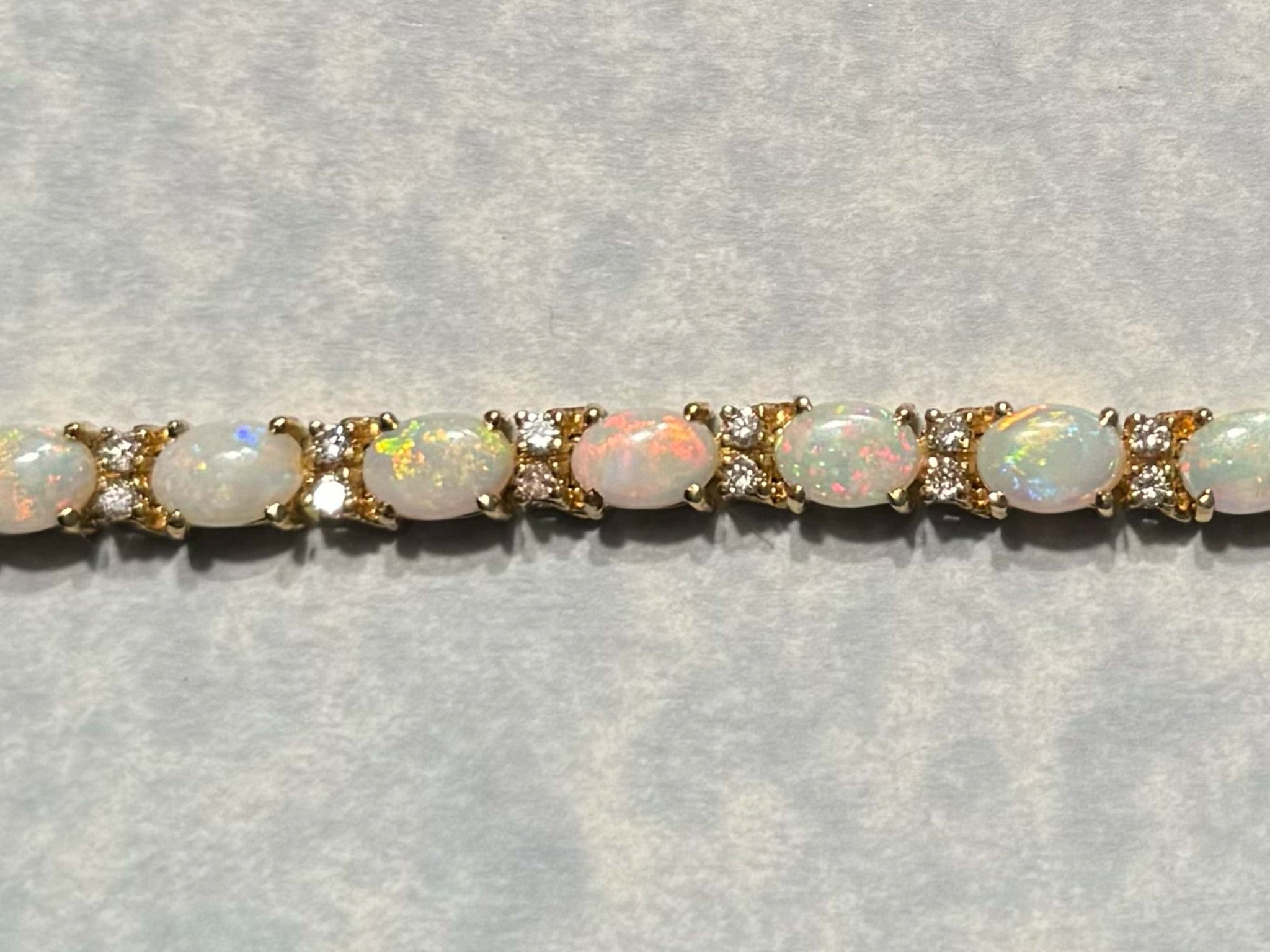 14k Yellow Gold Diamond and Opal Tennis Bracelet