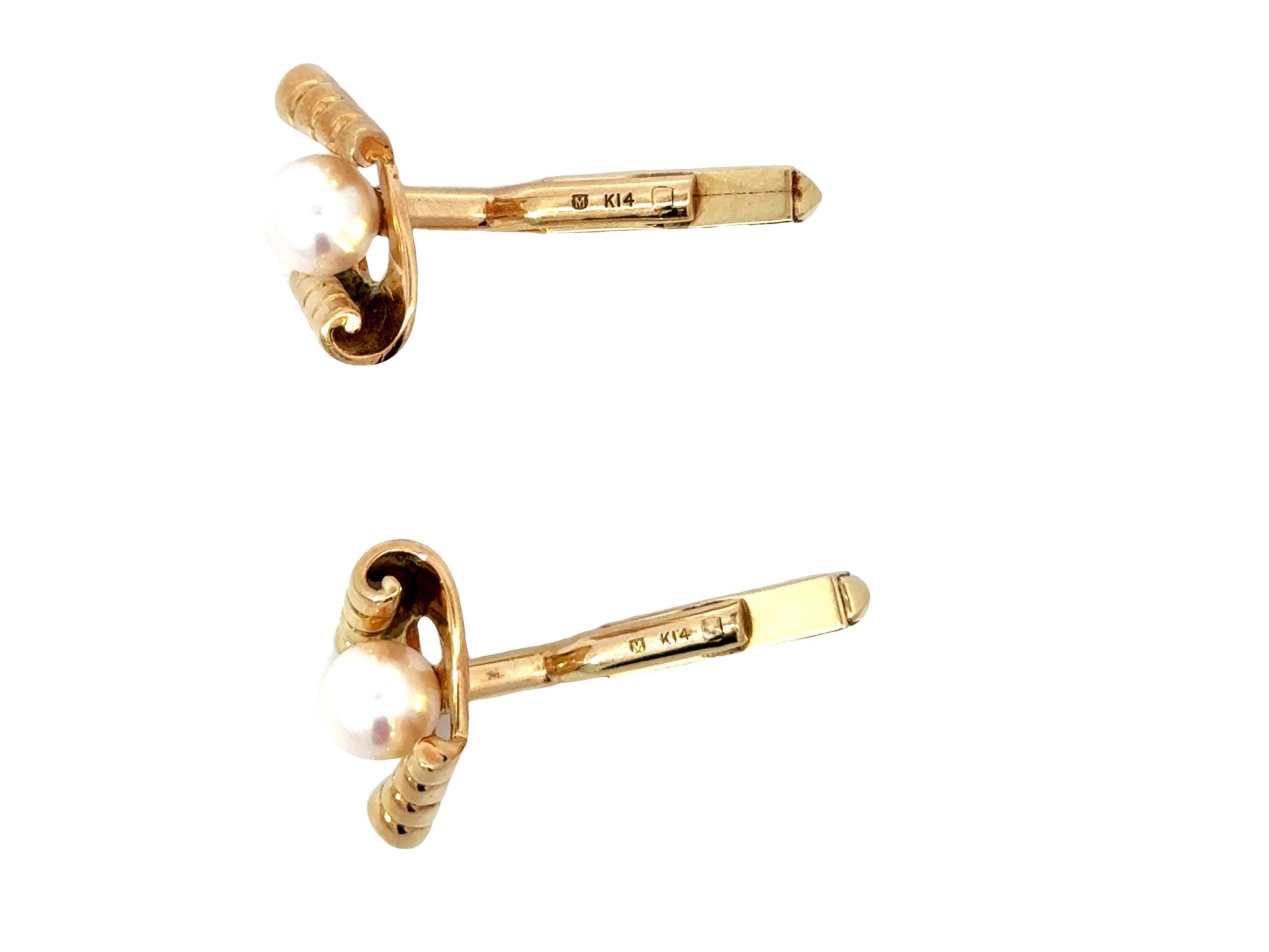 Mikimoto 14k Yellow Gold Pearl Cuff Links