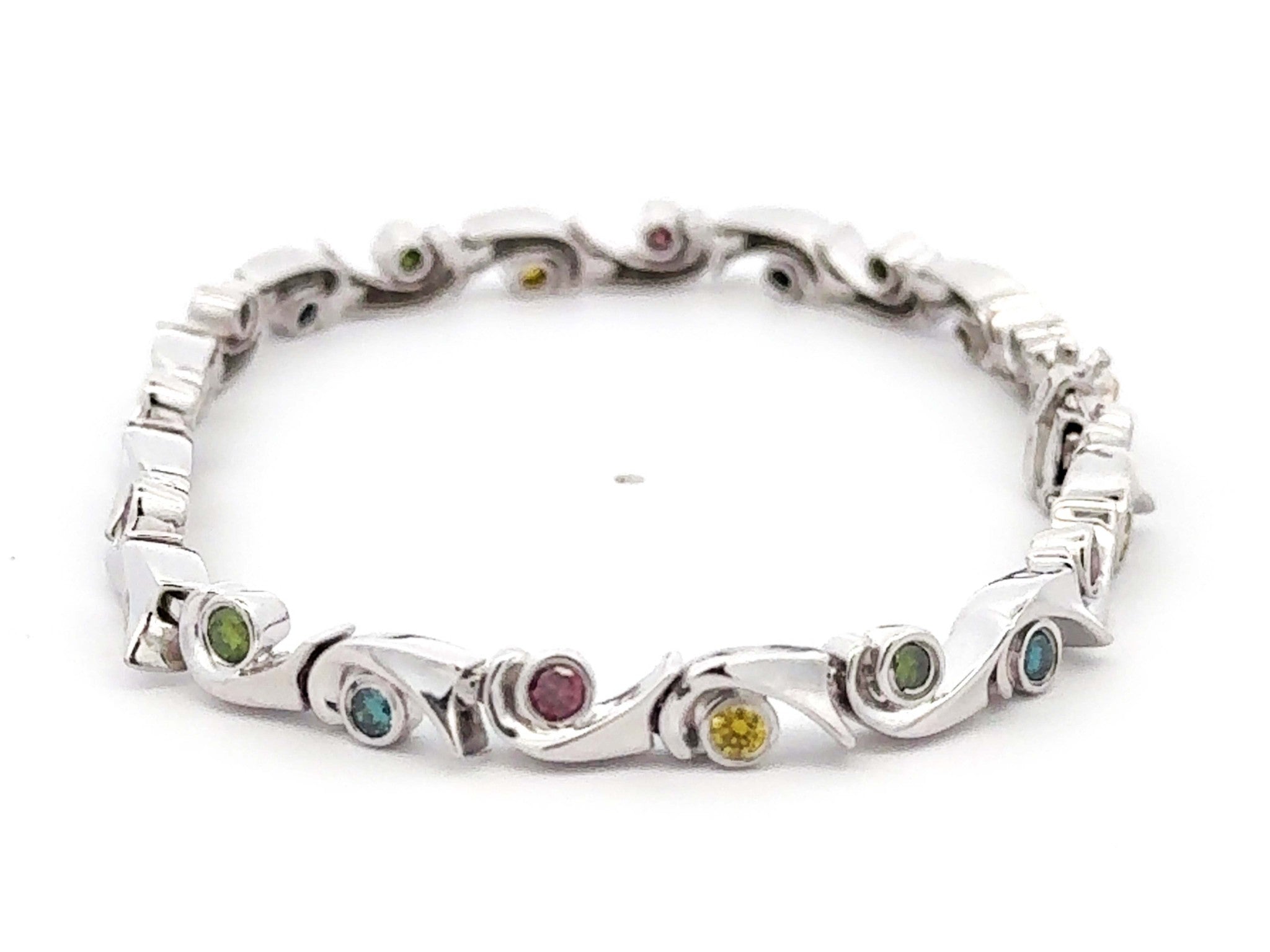 Green Red Yellow and Blue Diamond Bracelet 18k White Gold