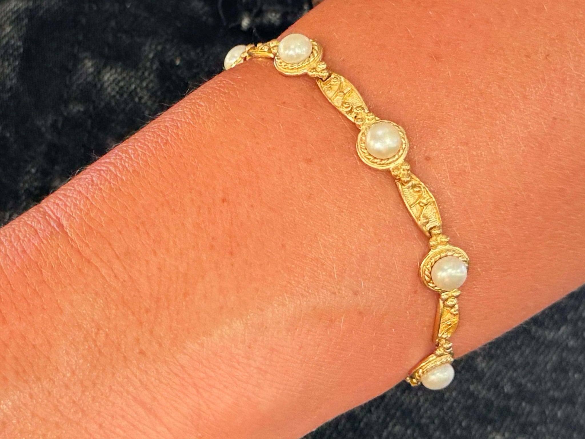 14k Yellow Gold Pearl Tennis Bracelet