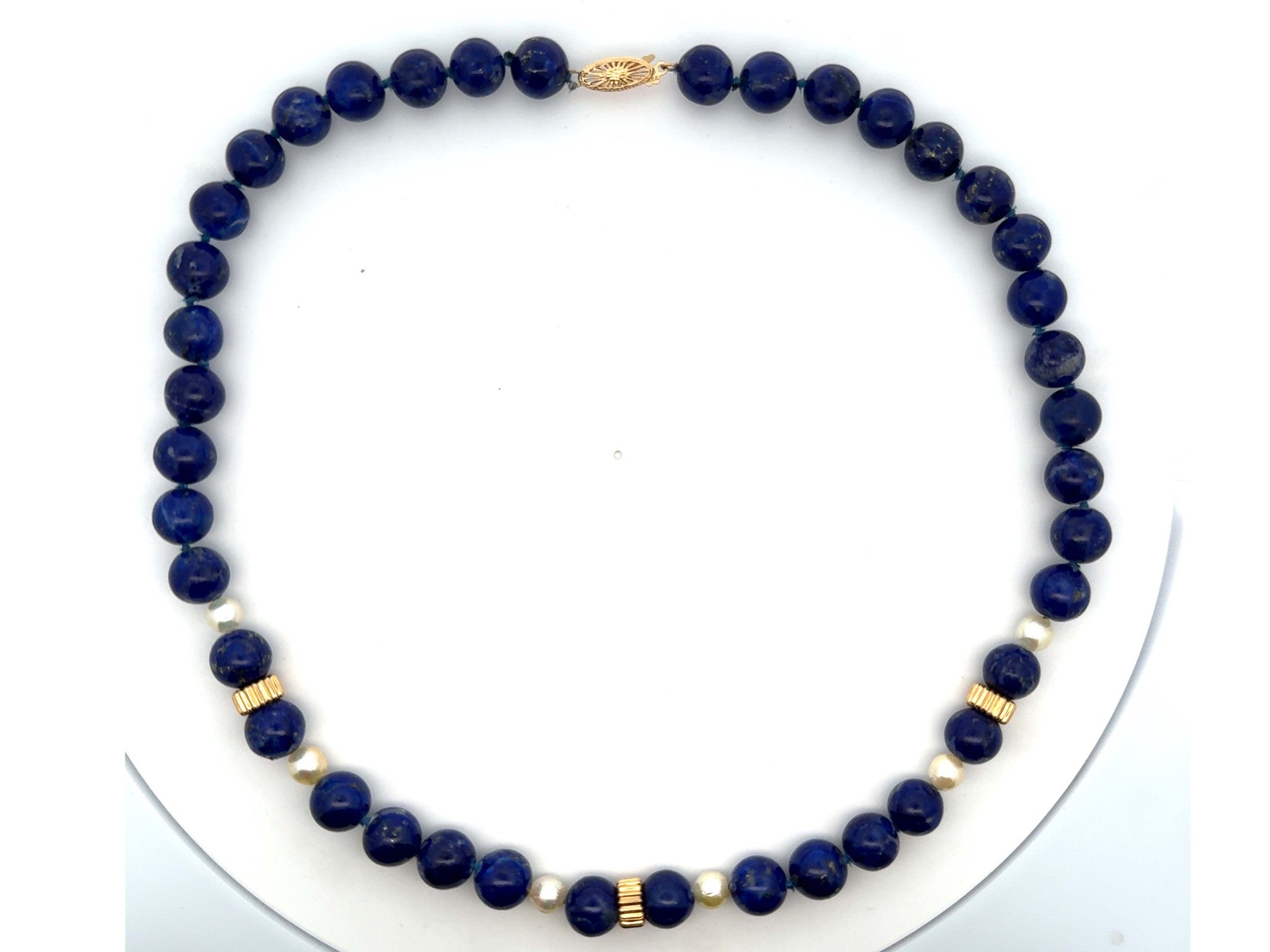 Lapis Lazuli and Pearl Necklace 14k Yellow Gold