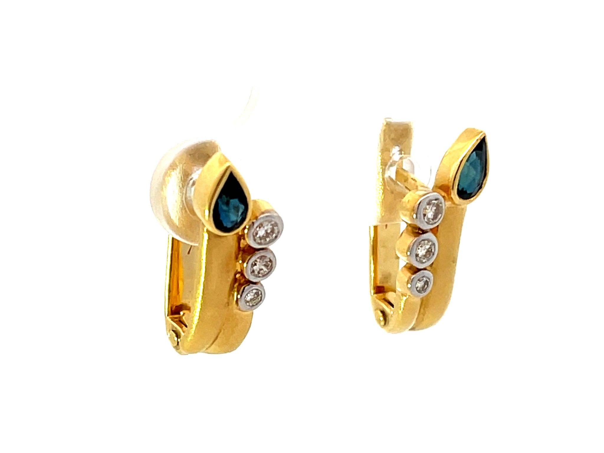 Satin Finish Sapphire and Diamond Earrings 18K Yellow Gold