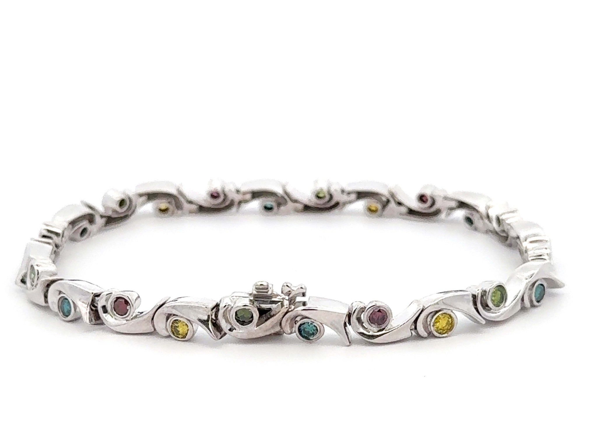 Green Red Yellow and Blue Diamond Bracelet 18k White Gold