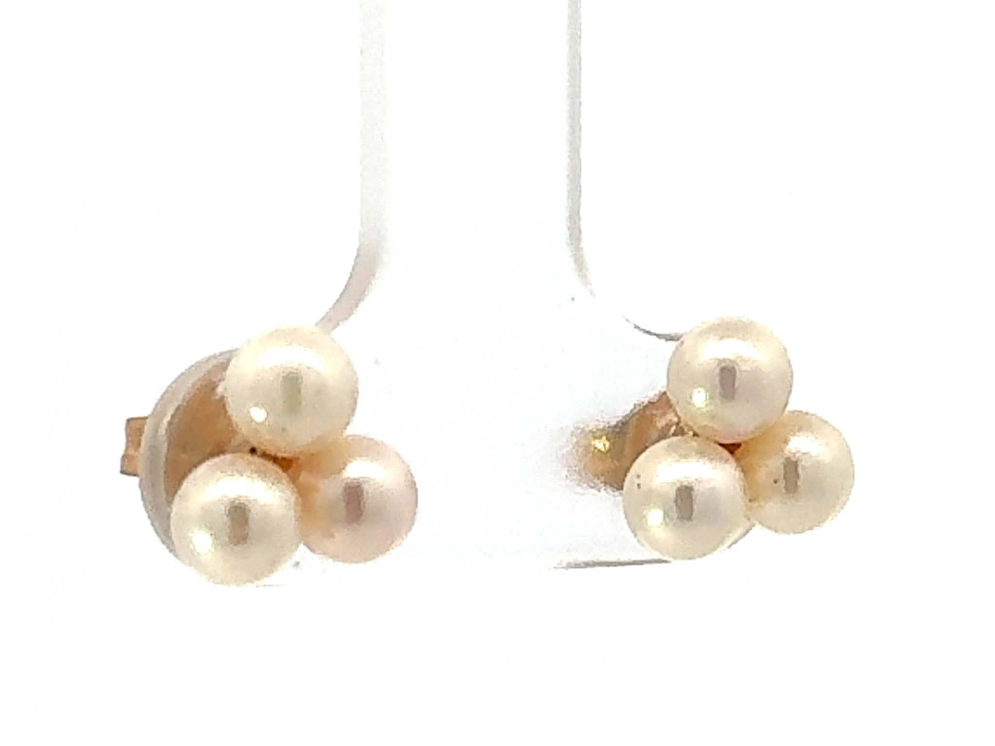 3 Cultured Pearl Stud Earrings 10K Yellow Gold