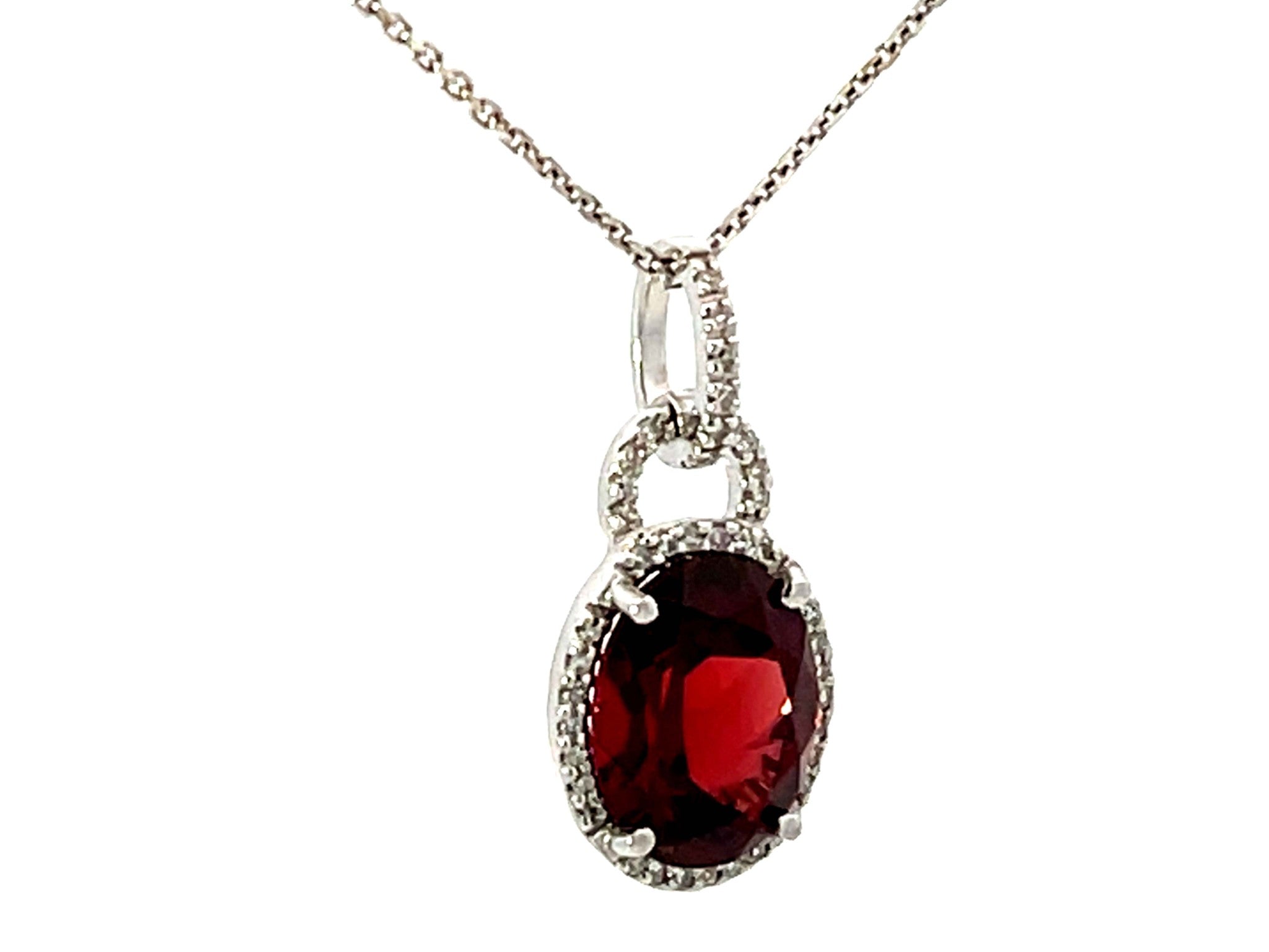 Rubelite Tourmaline Diamond Halo Necklace Solid 14k White Gold