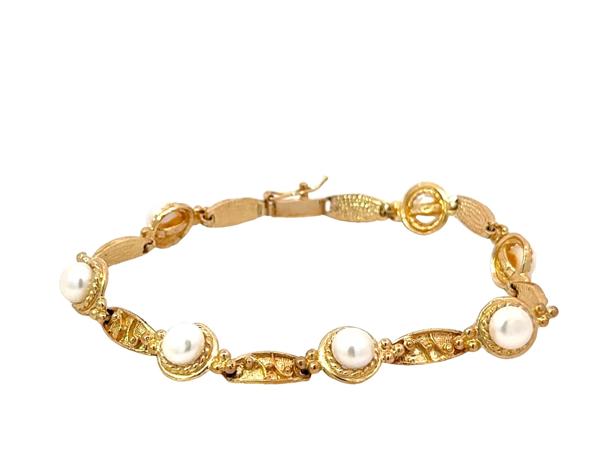 14k Yellow Gold Pearl Tennis Bracelet