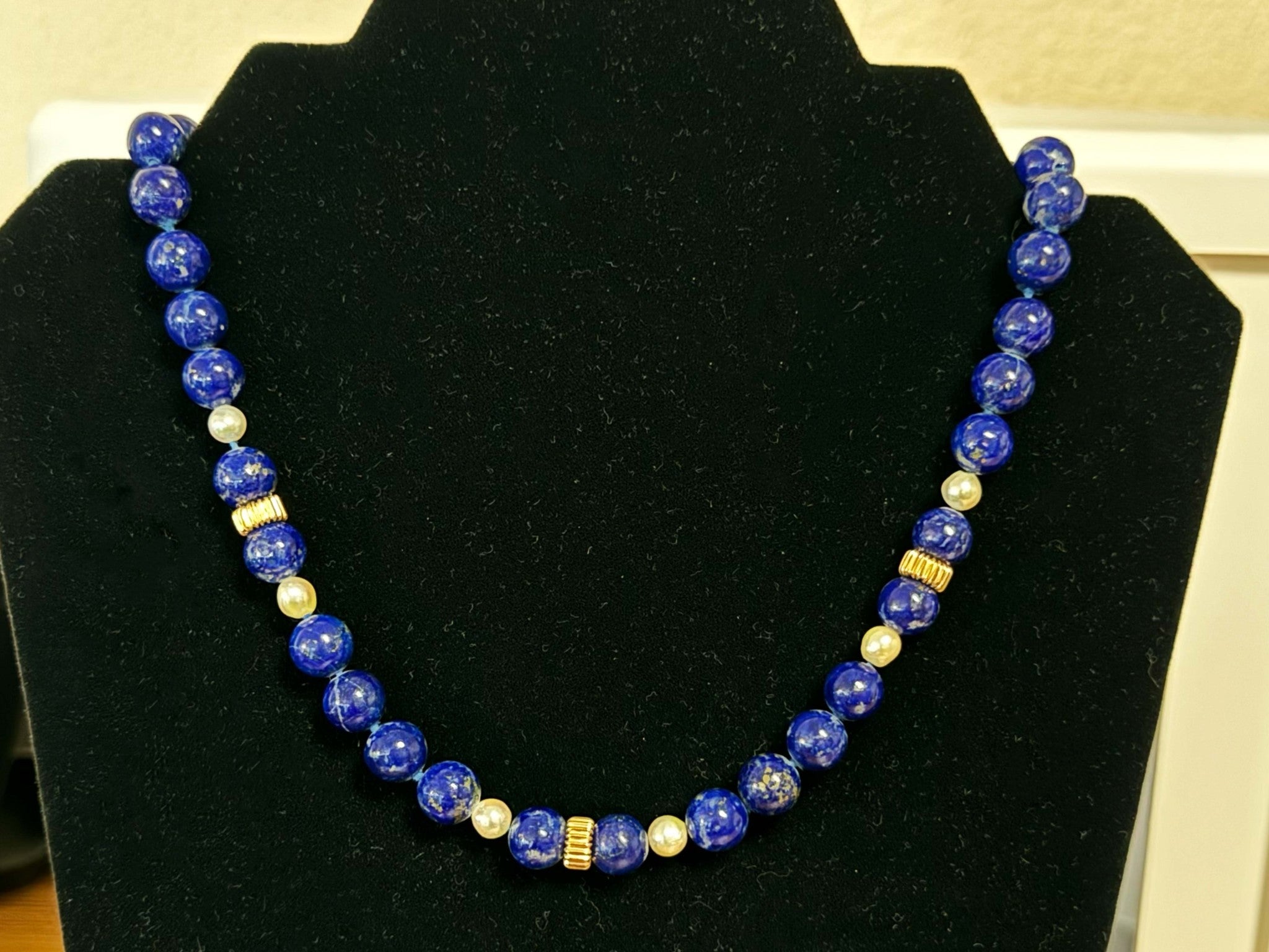 Lapis Lazuli and Pearl Necklace 14k Yellow Gold