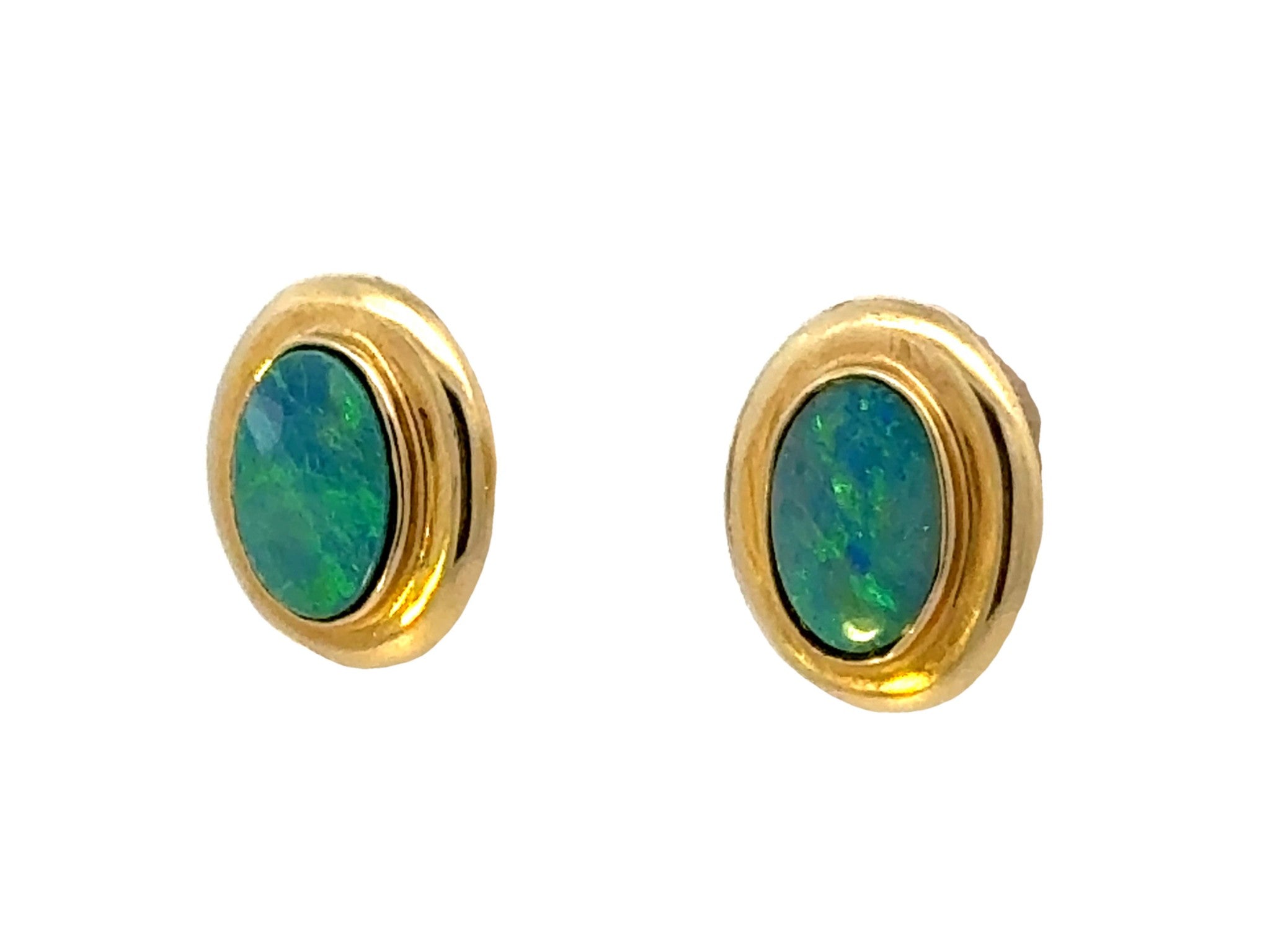 Oval Opal Dublet Earrings 14K Yellow Gold