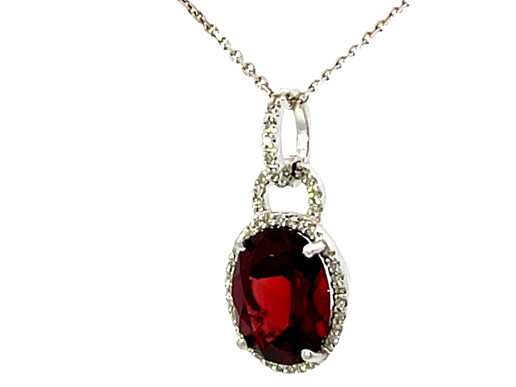 Rubelite Tourmaline Diamond Halo Necklace Solid 14k White Gold