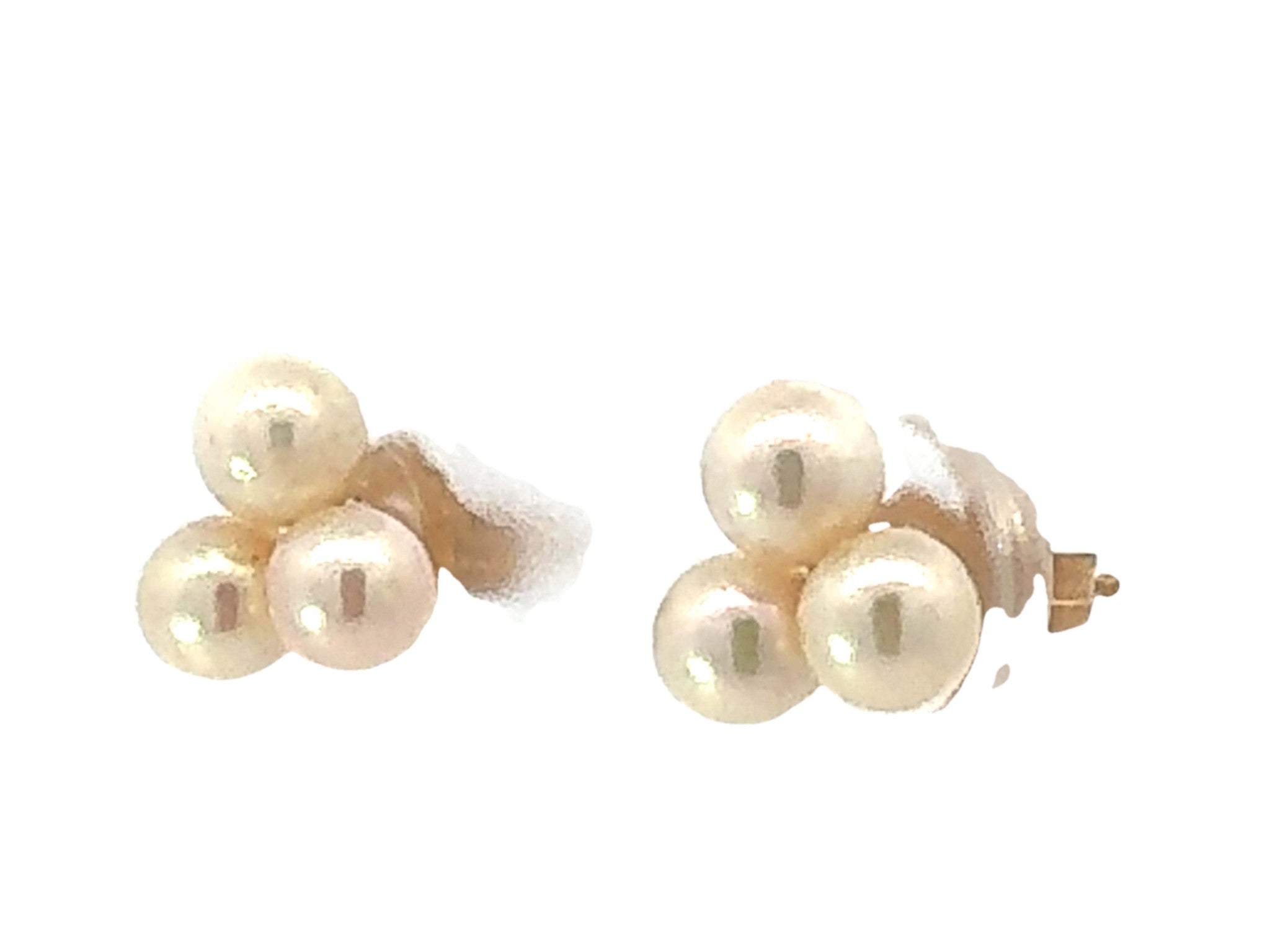 3 Cultured Pearl Stud Earrings 10K Yellow Gold