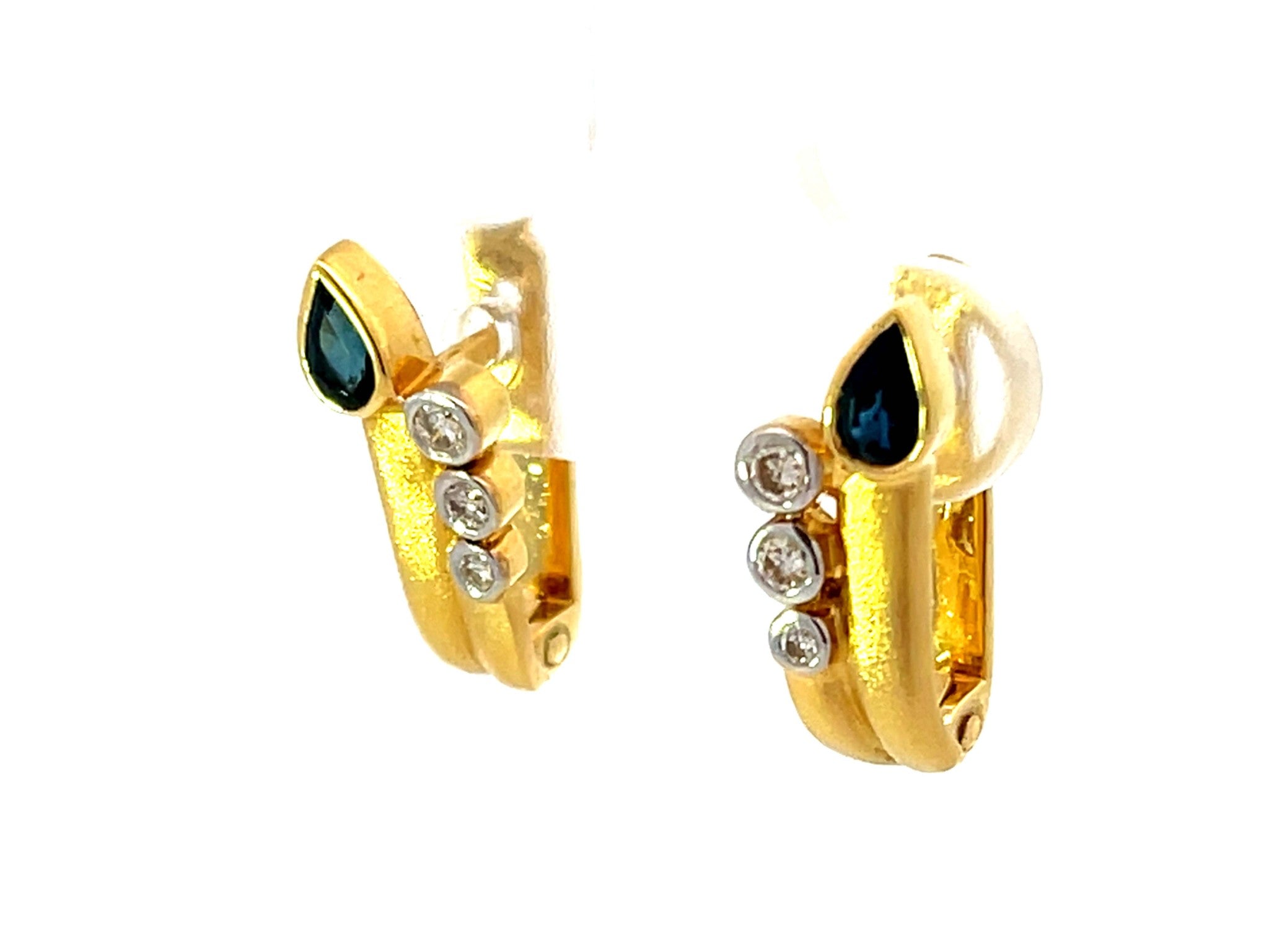 Satin Finish Sapphire and Diamond Earrings 18K Yellow Gold