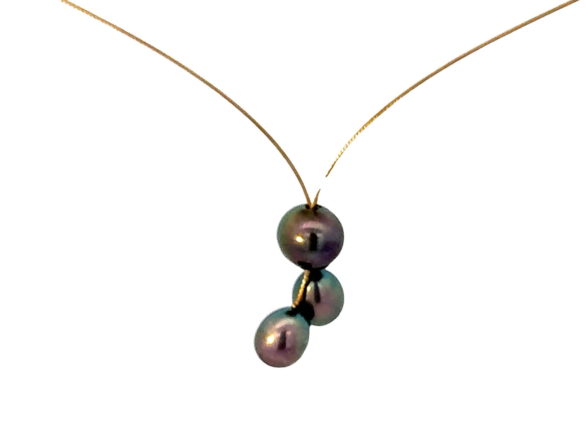 Triple Tahitian Pearl Necklace 14K Yellow Gold