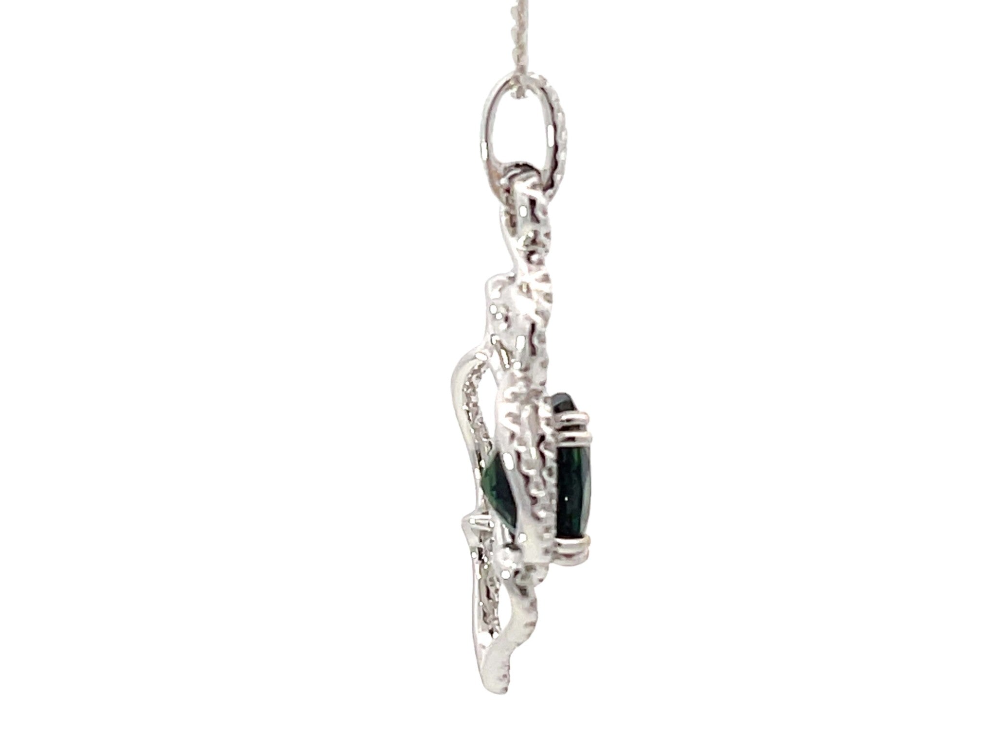 GIA Green Sapphire Diamond Pendant and Chain White Gold