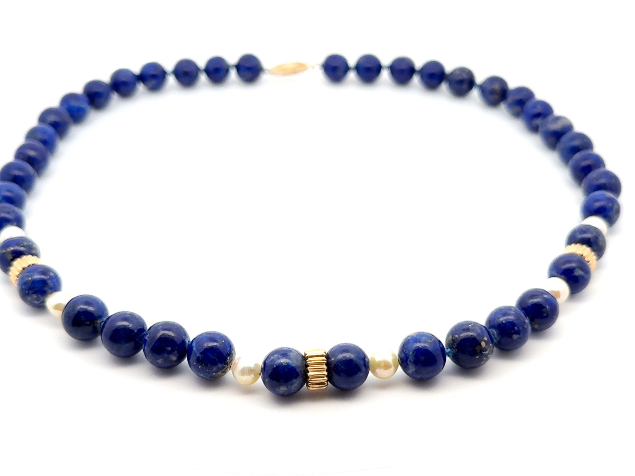 Lapis Lazuli and Pearl Necklace 14k Yellow Gold