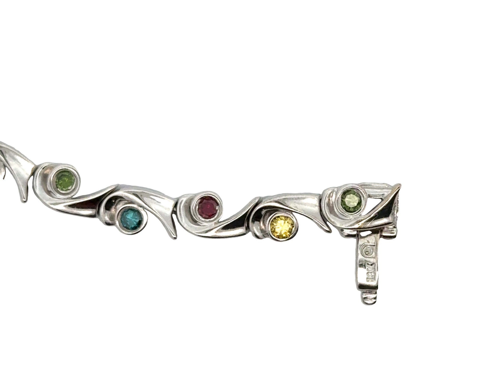 Green Red Yellow and Blue Diamond Bracelet 18k White Gold