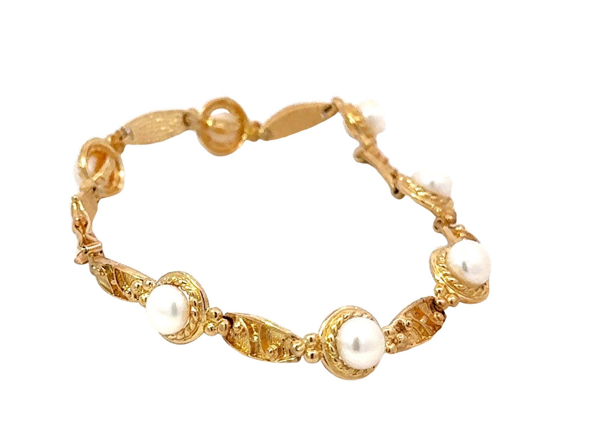 14k Yellow Gold Pearl Tennis Bracelet