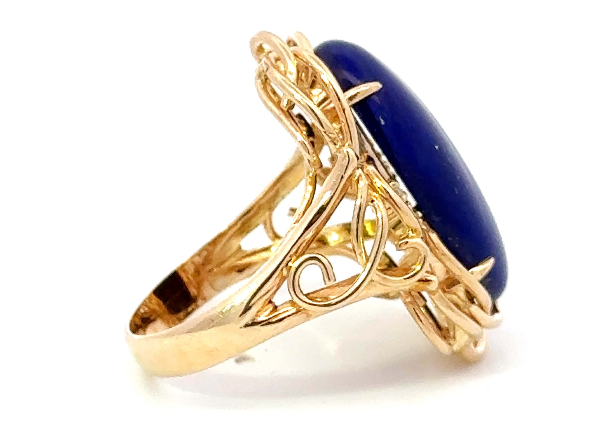 Large Lapis Lazuli Diamond Cocktail Ring 14k Yellow Gold