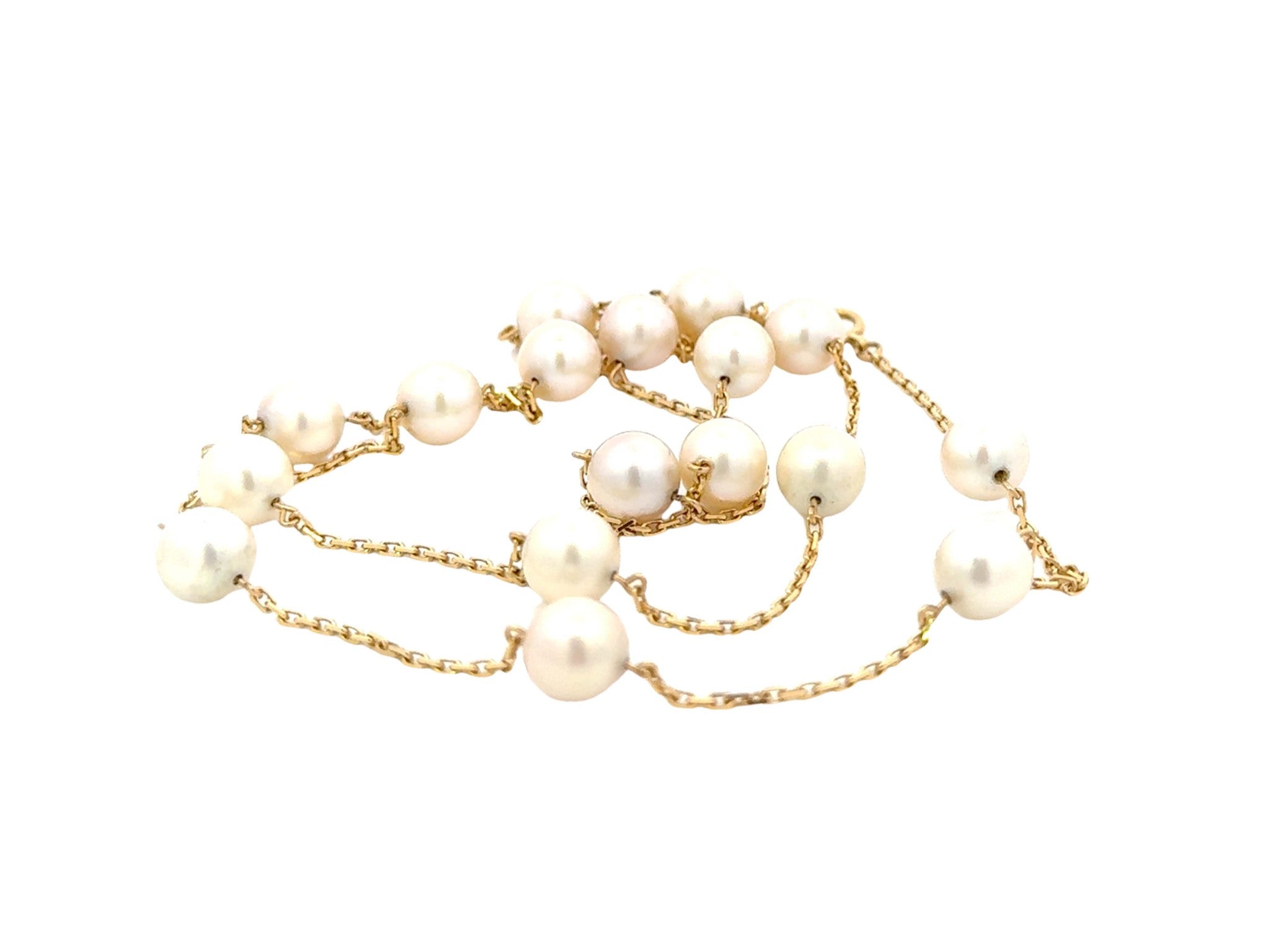 25" 17 Pearl Chain Necklace 18K Yellow Gold