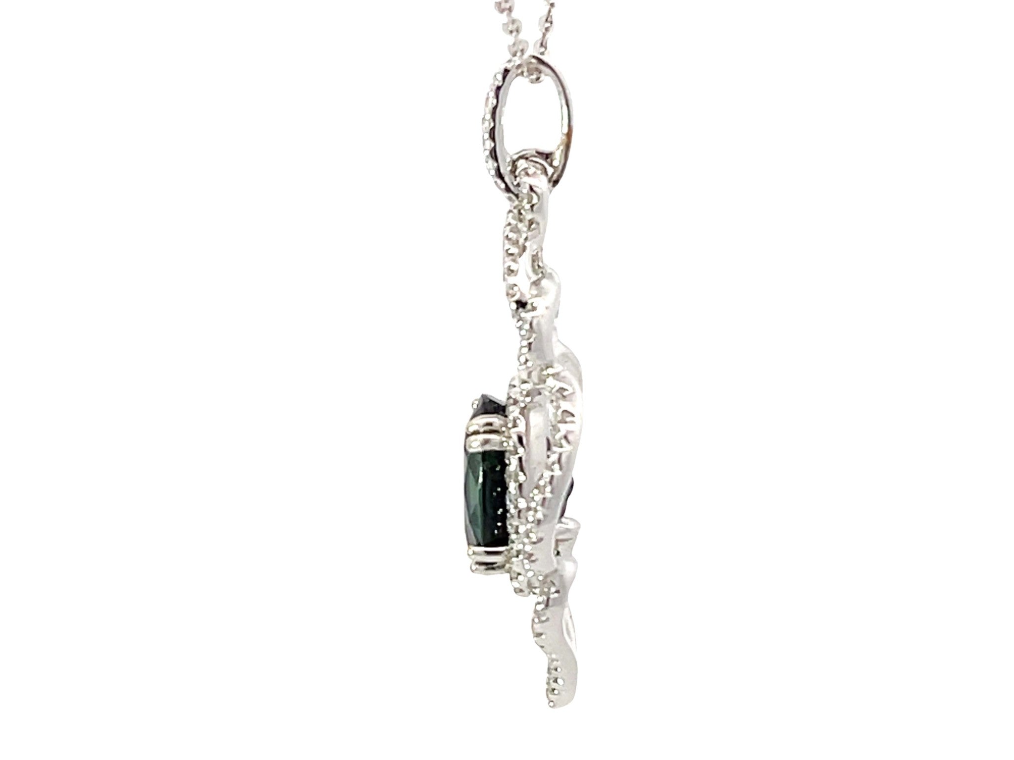 GIA Green Sapphire Diamond Pendant and Chain White Gold