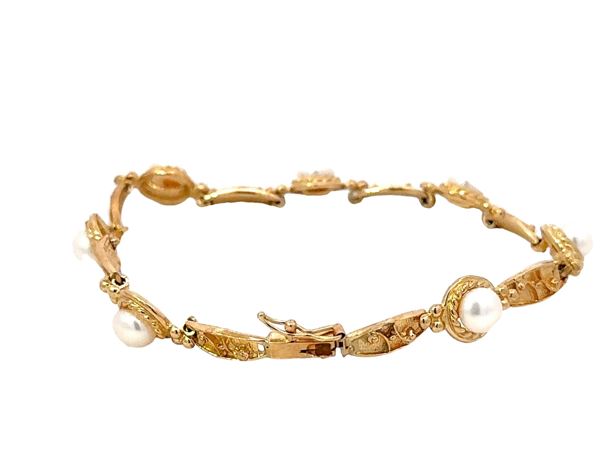 14k Yellow Gold Pearl Tennis Bracelet