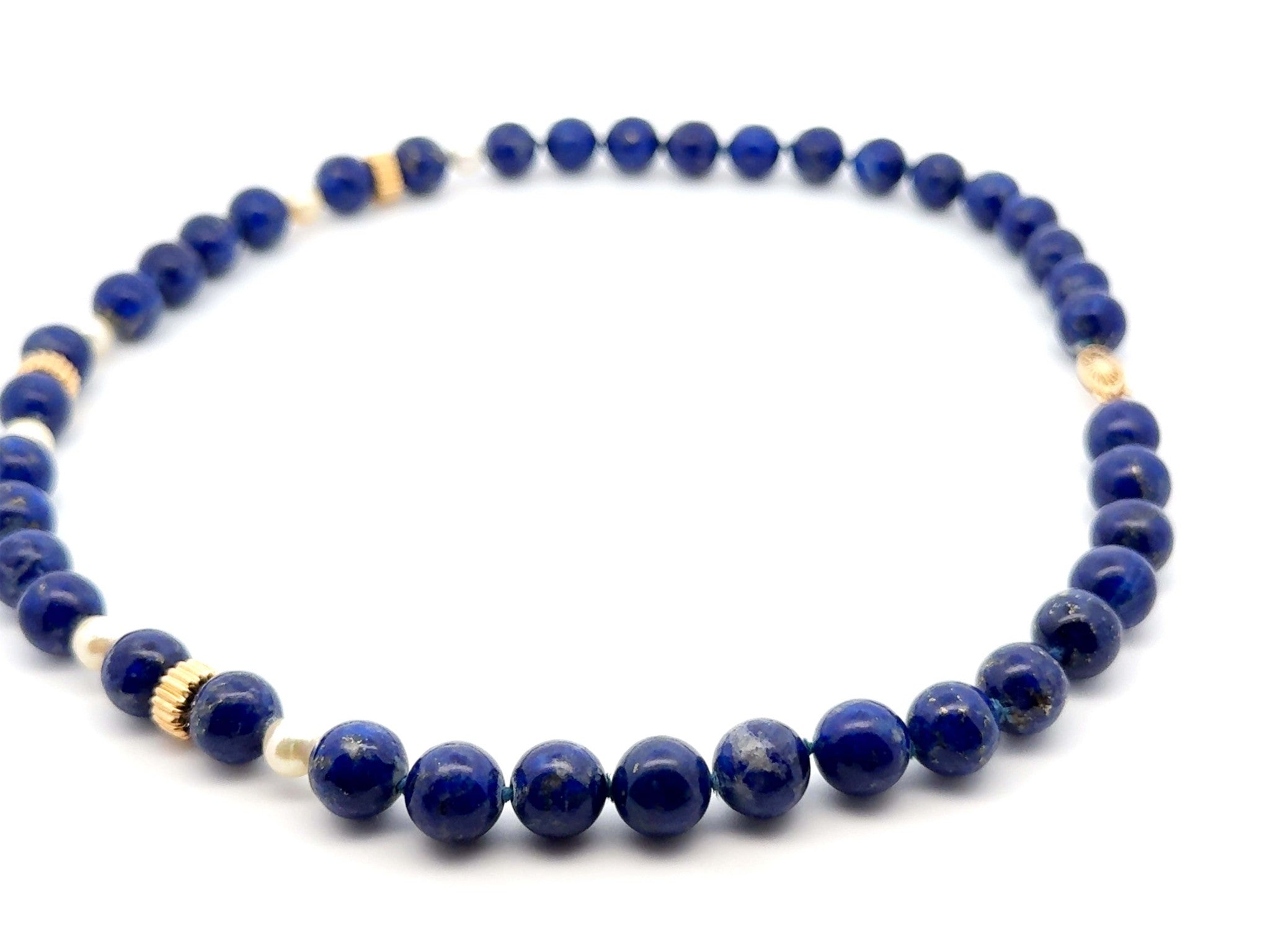 Lapis Lazuli and Pearl Necklace 14k Yellow Gold