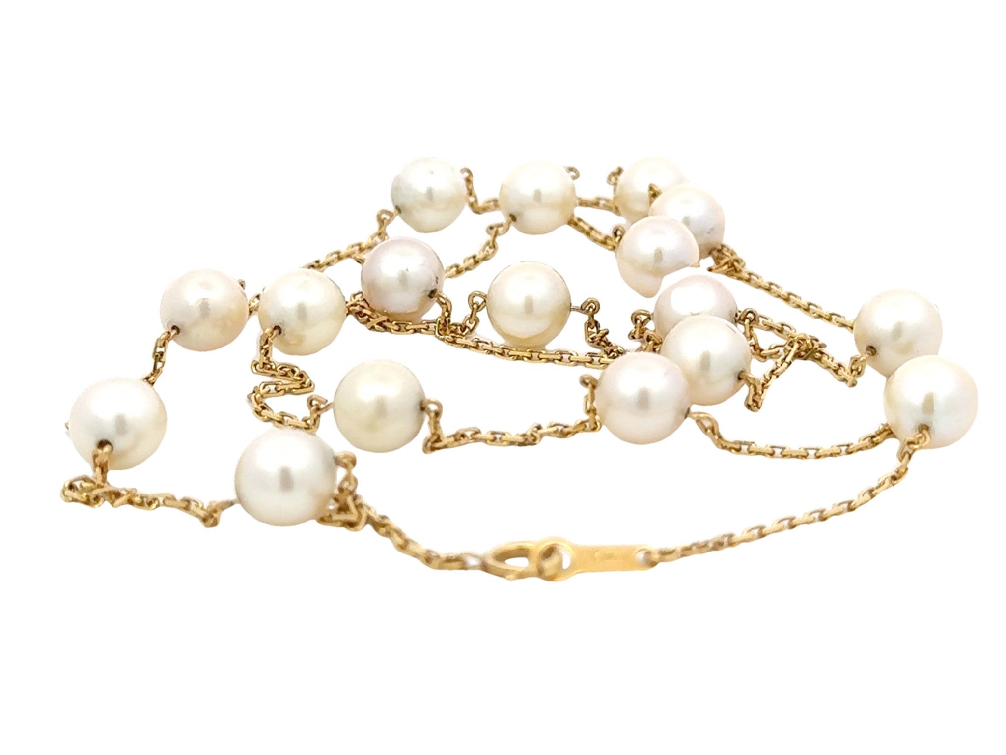 25" 17 Pearl Chain Necklace 18K Yellow Gold