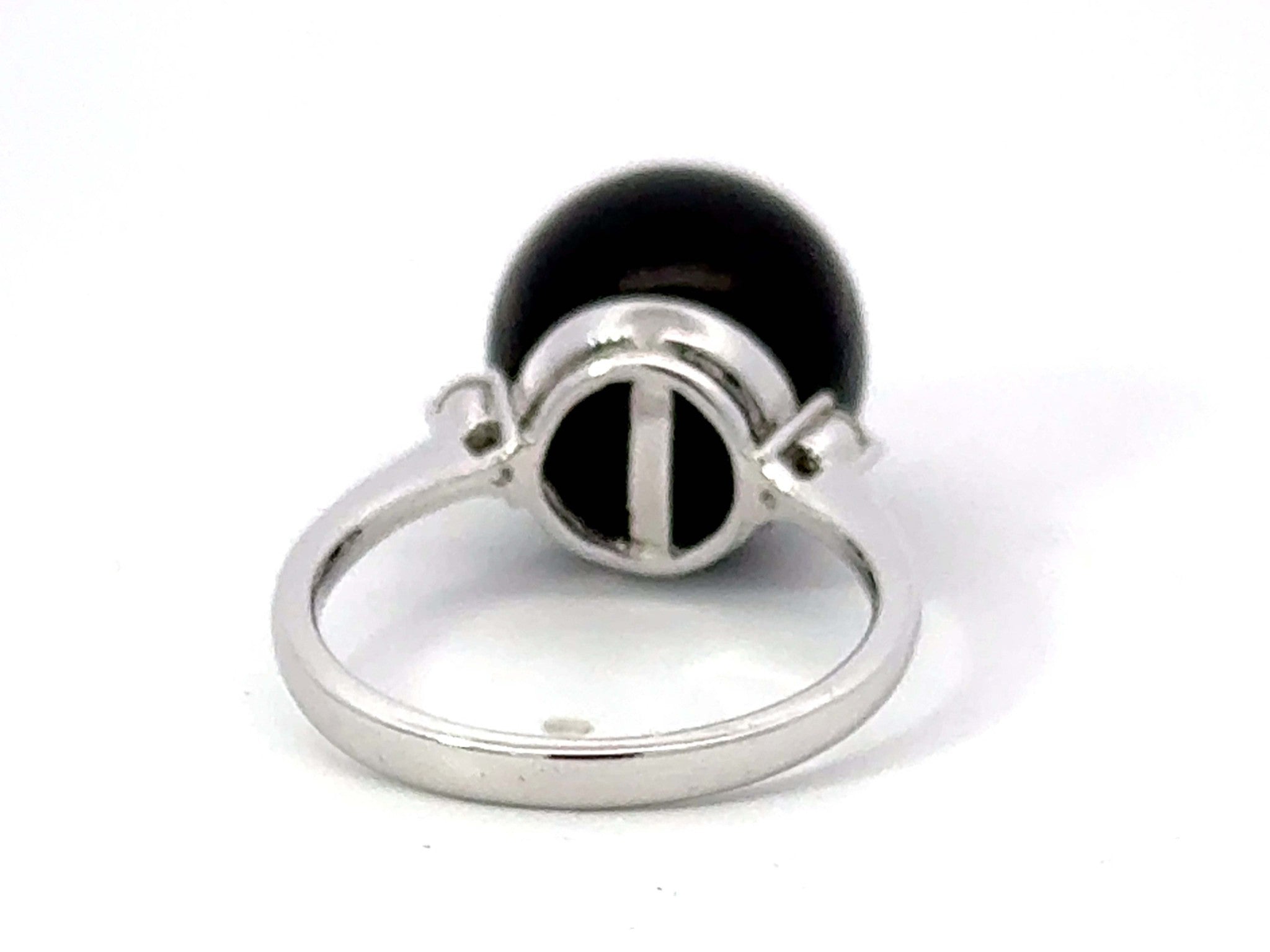 Black Onyx Sphere and Diamond Ring 14K White Gold