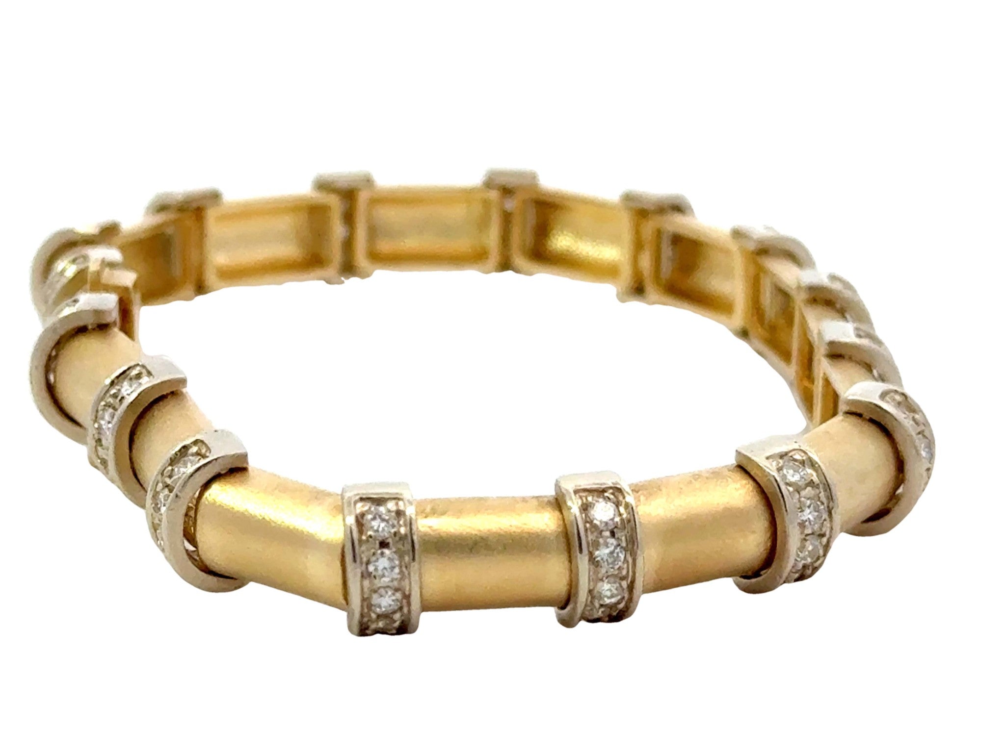 Sectional Half Round Barrel Diamond 14k Yellow Gold Satin Finish Bracelet