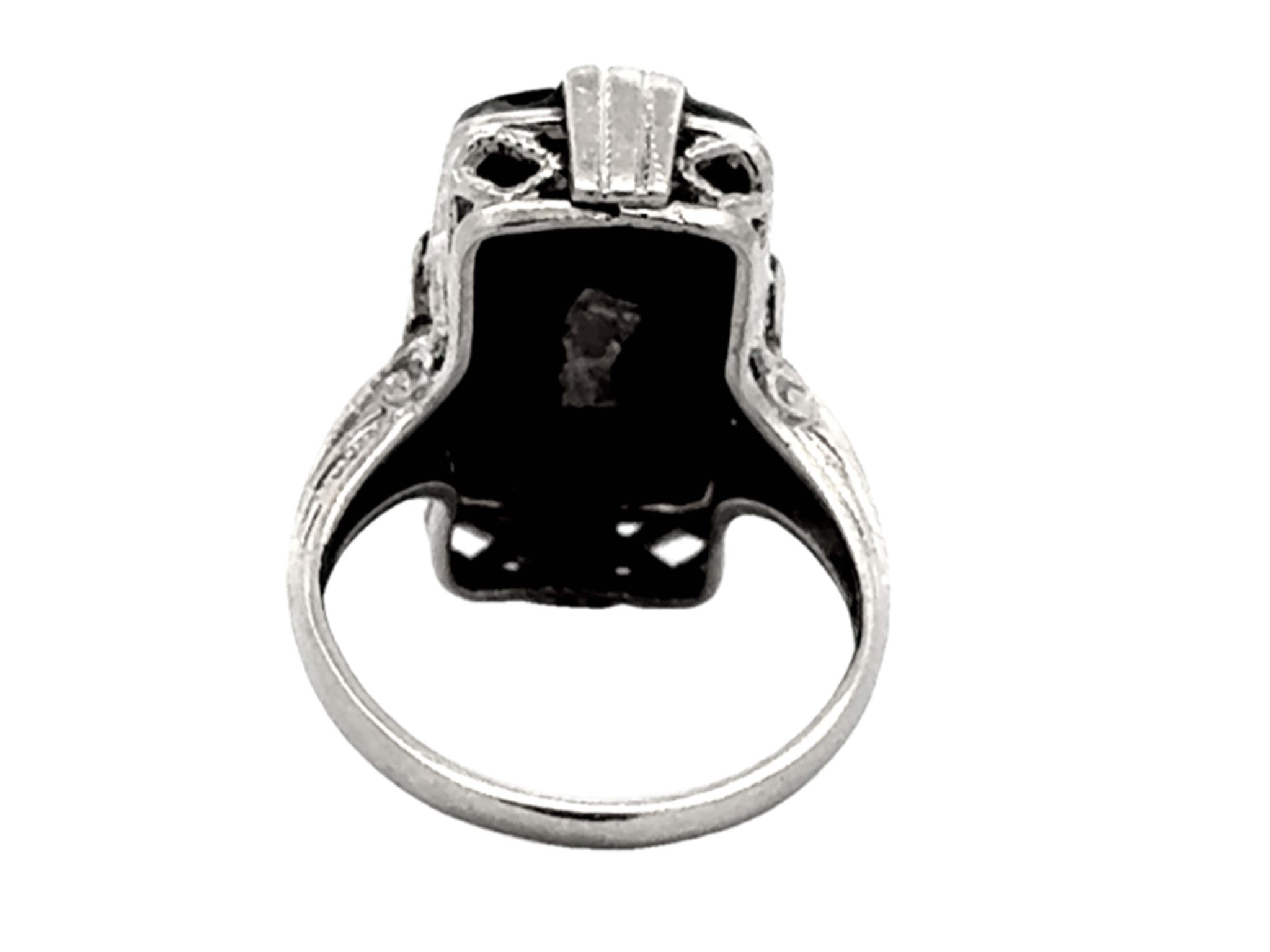 Black Onyx Rectangle Diamond Ring 14K White Gold