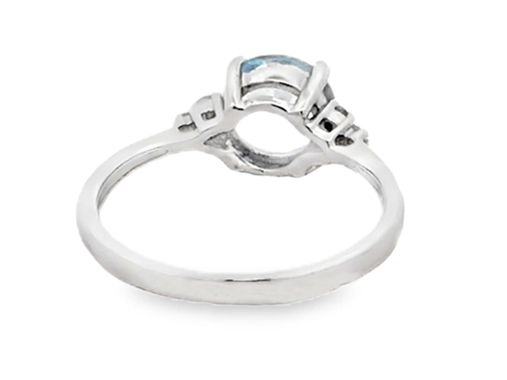 Round Aquamarine and Diamond Ring 14K White Gold