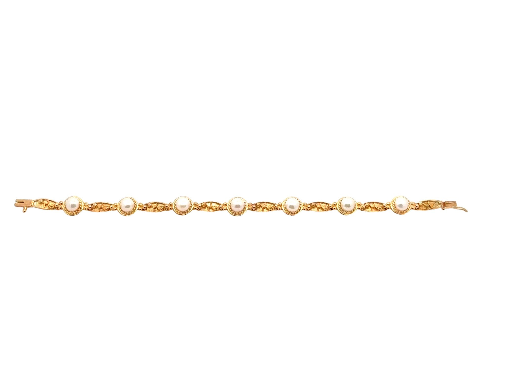 14k Yellow Gold Pearl Tennis Bracelet