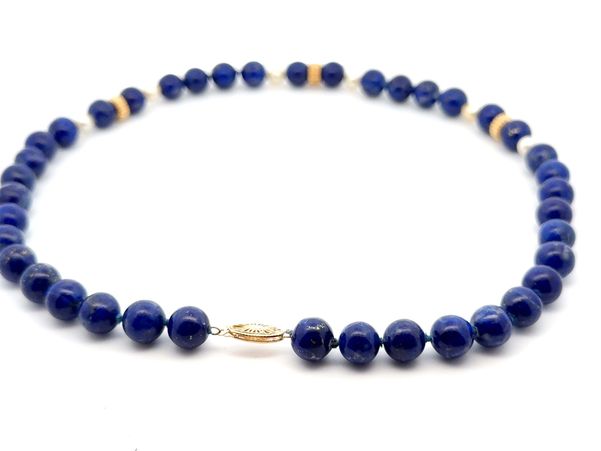 Lapis Lazuli and Pearl Necklace 14k Yellow Gold