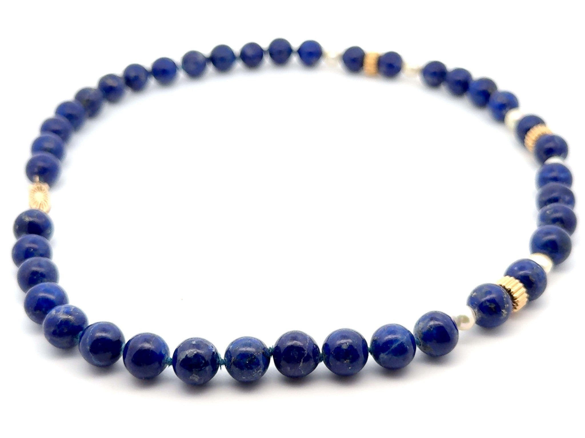 Lapis Lazuli and Pearl Necklace 14k Yellow Gold