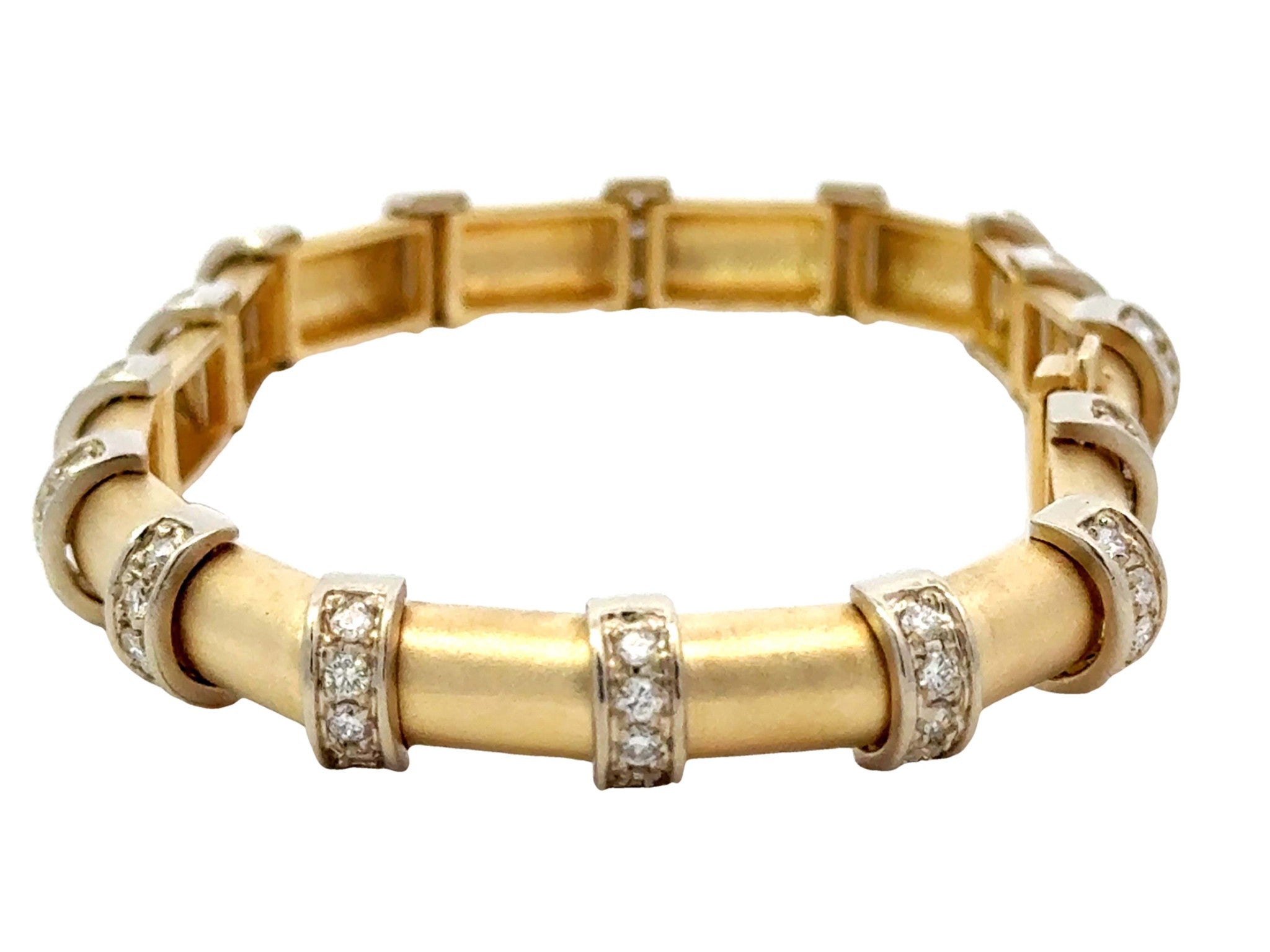 Sectional Half Round Barrel Diamond 14k Yellow Gold Satin Finish Bracelet