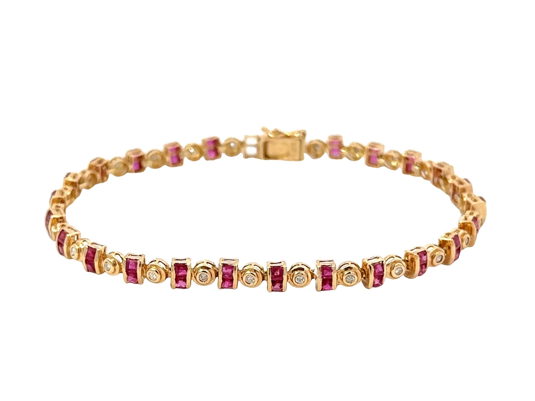 14k Yellow Gold Diamond and Ruby Tennis Bracelet