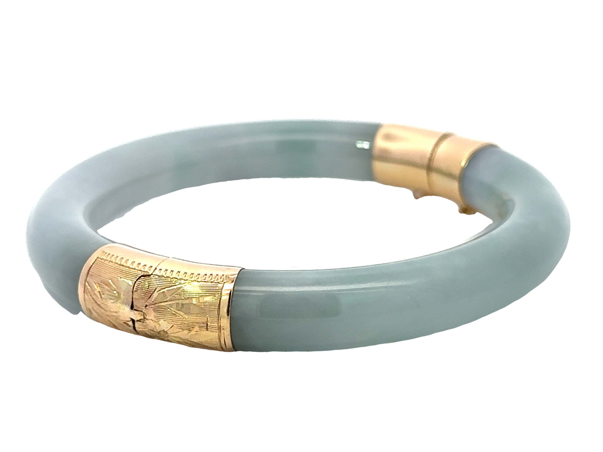 GIA Natural Jadeite Jade Hinged Bangle 14K Gold