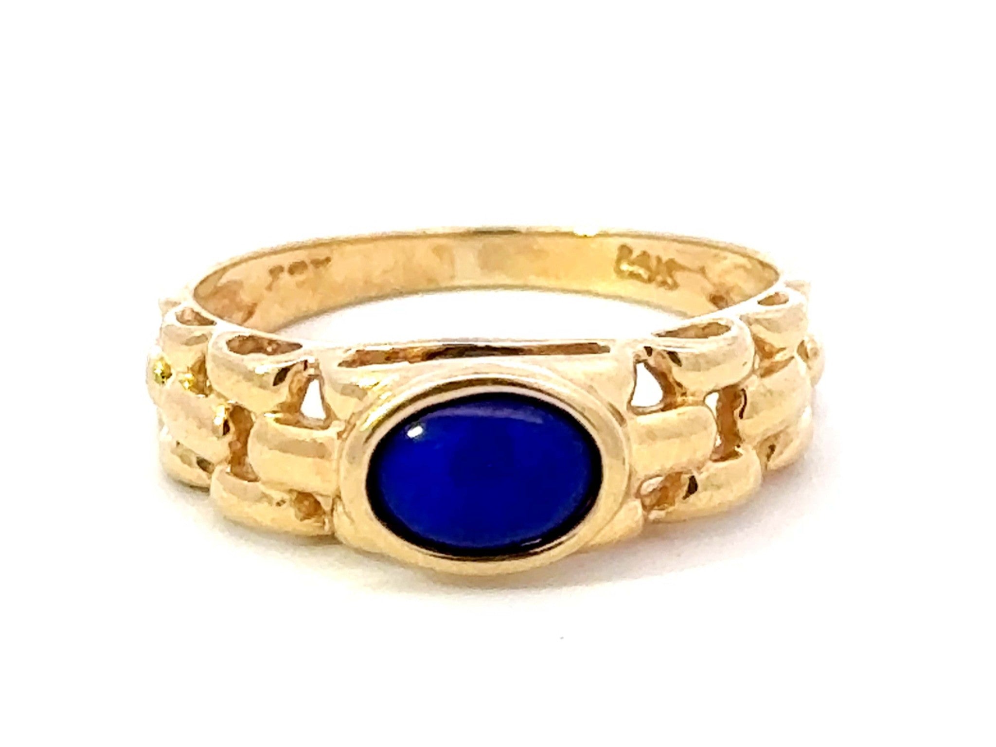 Oval Lapis Lazuli Band Ring 14k Yellow Gold