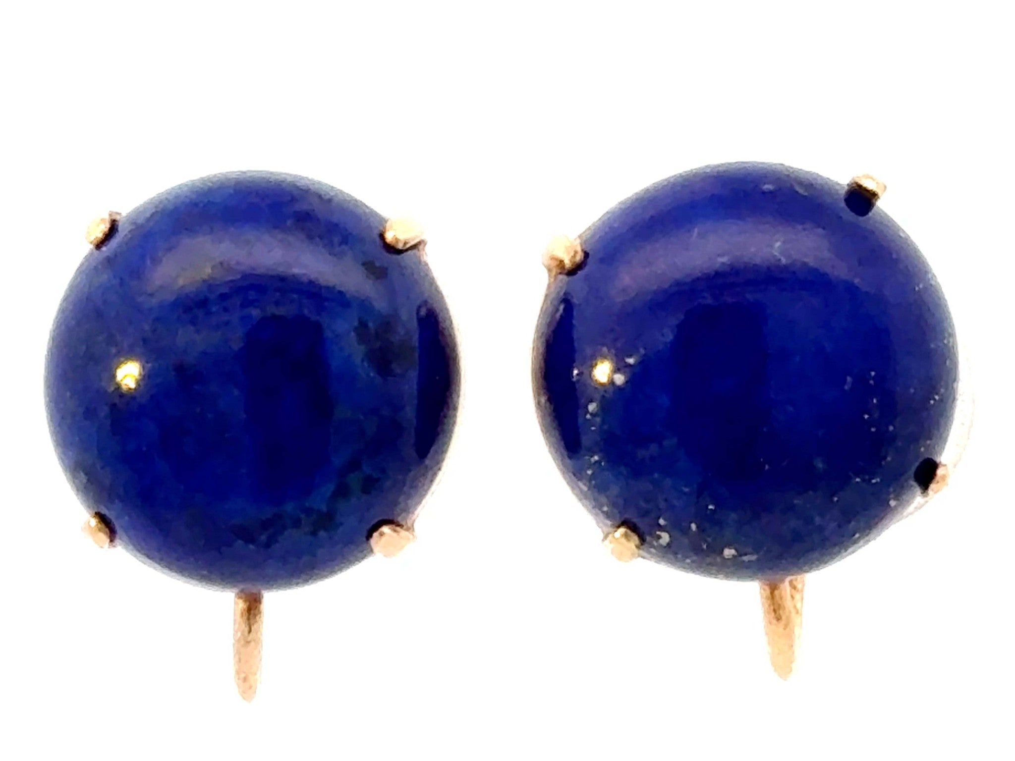 Round Cabochon Lapis Lazuli 14K Yellow Gold Earrings