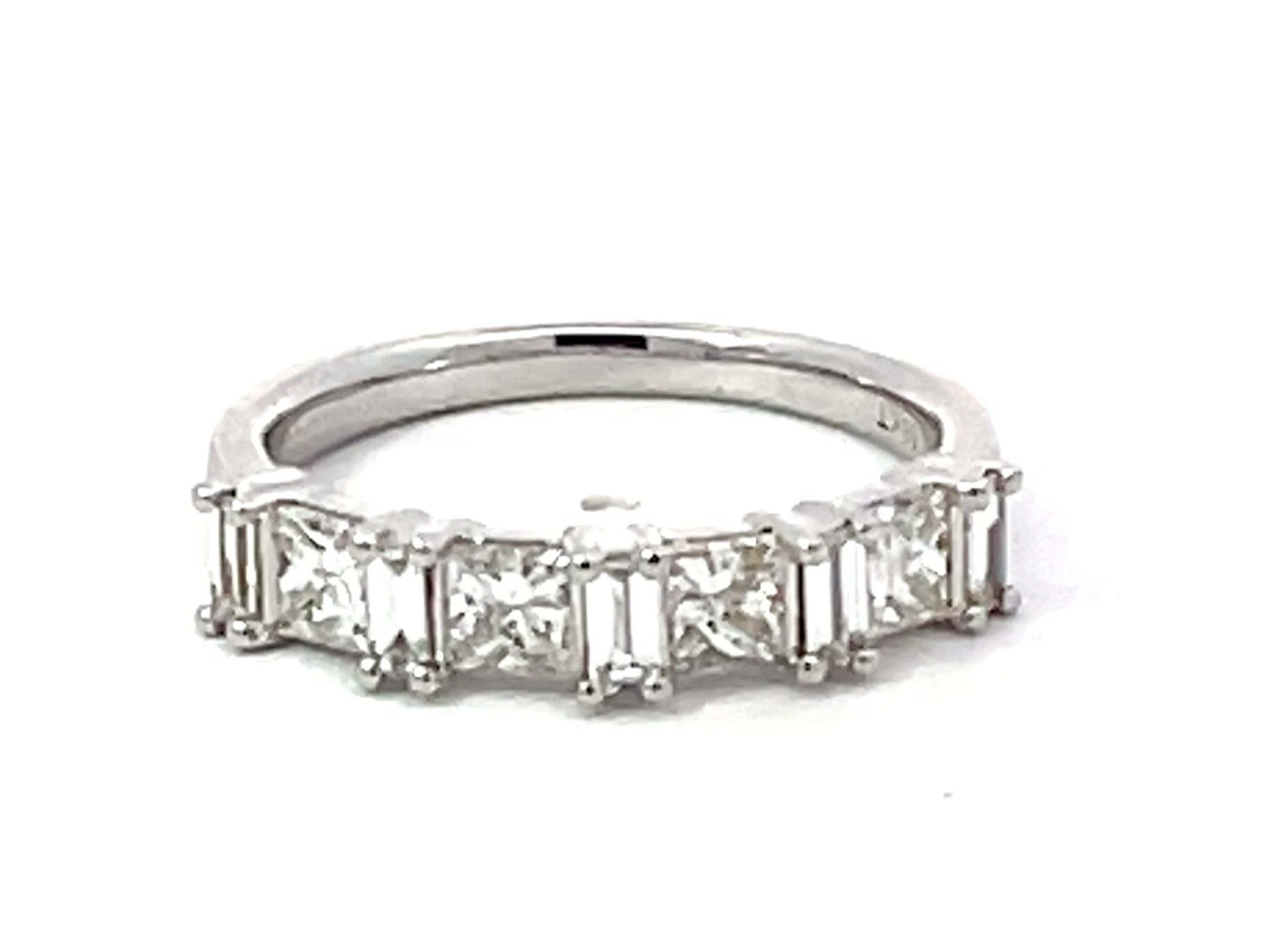 Princess Cut Prong Set Double Diamond Row Band Ring Solid 18k White Gold