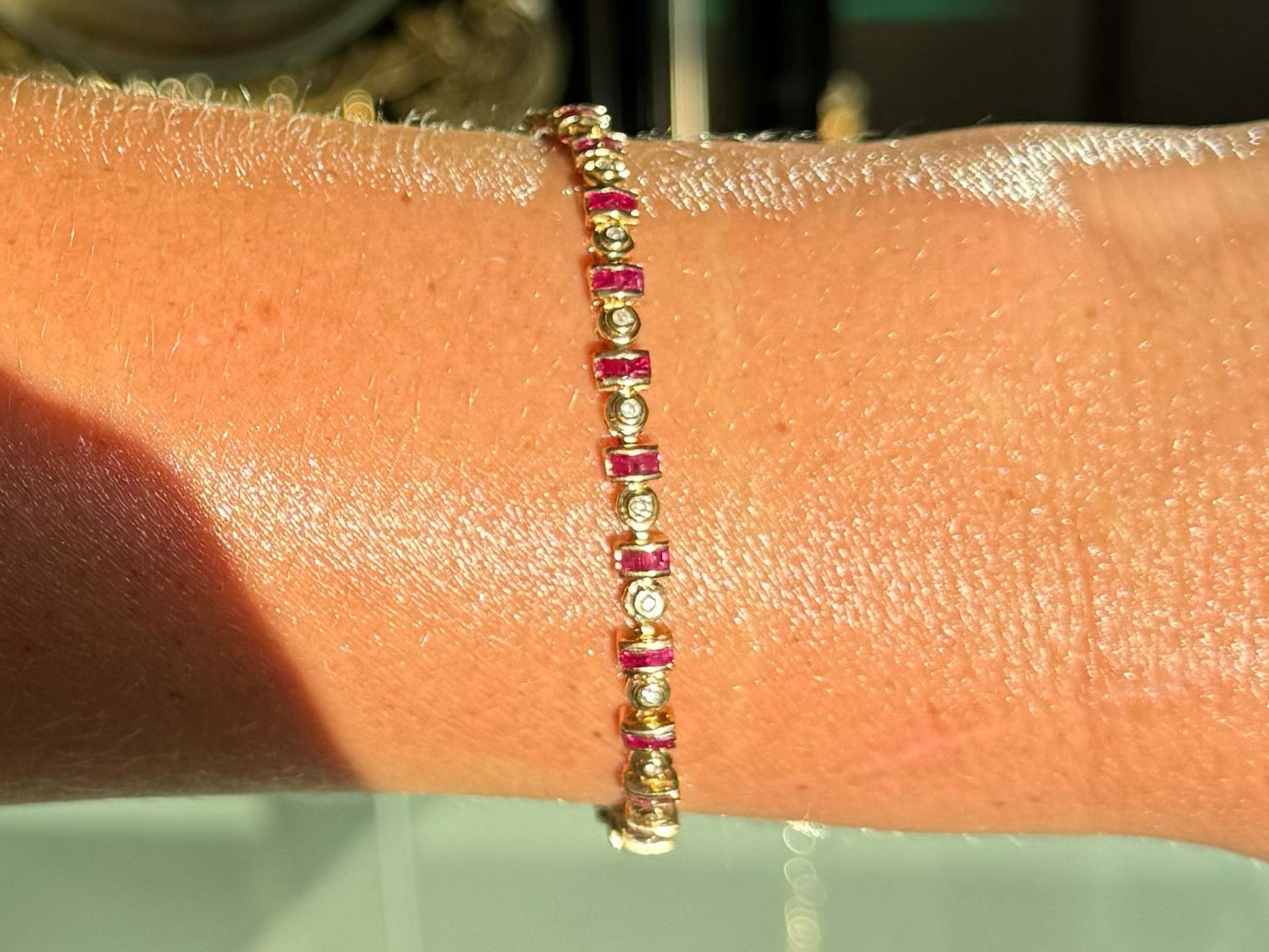 14k Yellow Gold Diamond and Ruby Tennis Bracelet