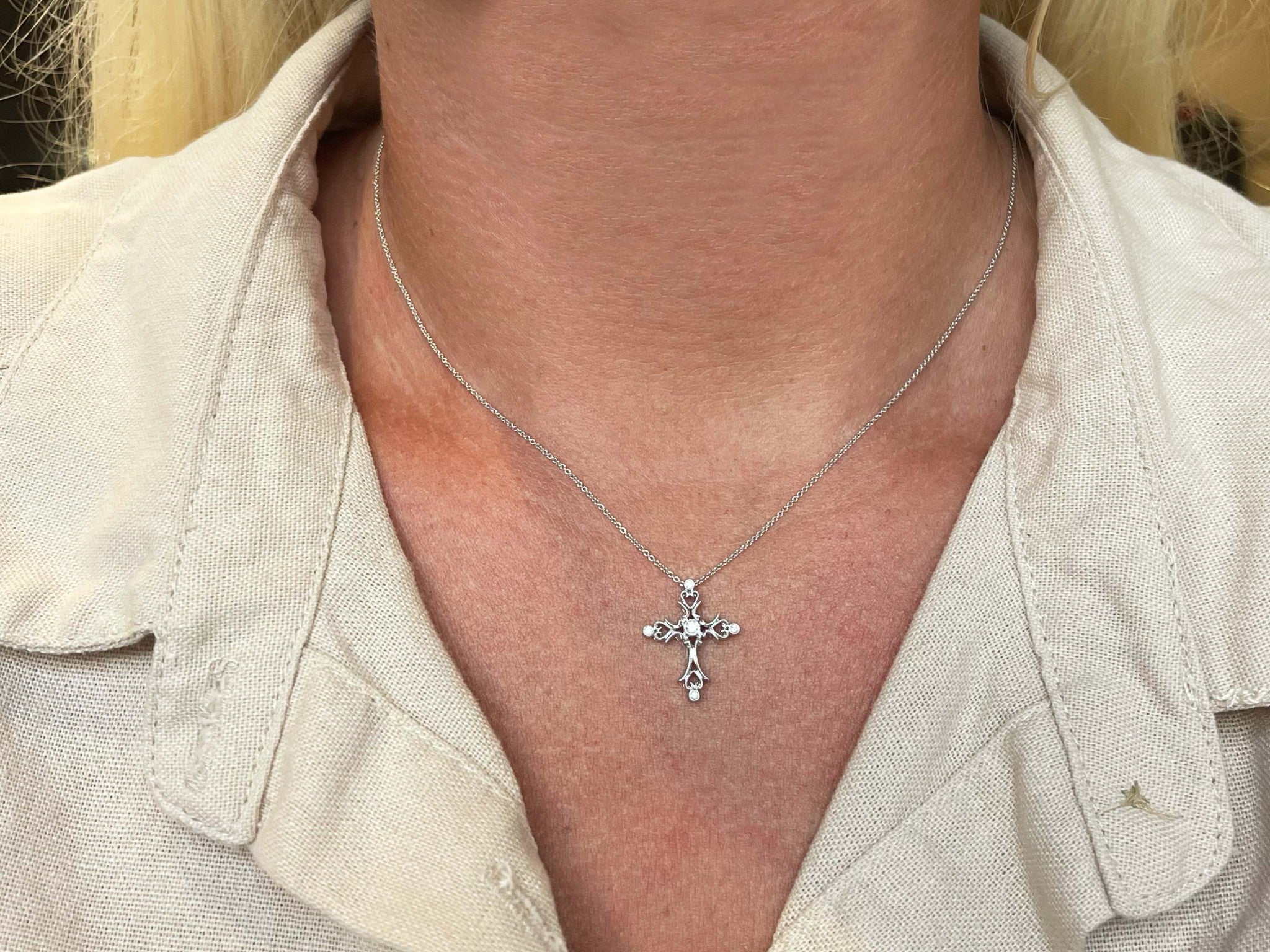 Beverley K Diamond Cross Necklace Solid White Gold