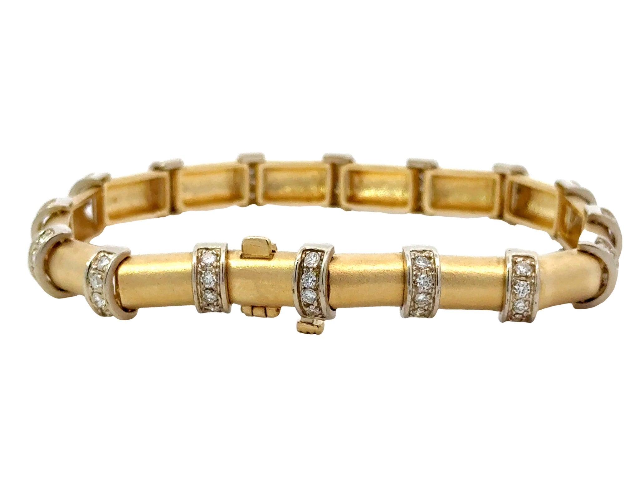 Sectional Half Round Barrel Diamond 14k Yellow Gold Satin Finish Bracelet