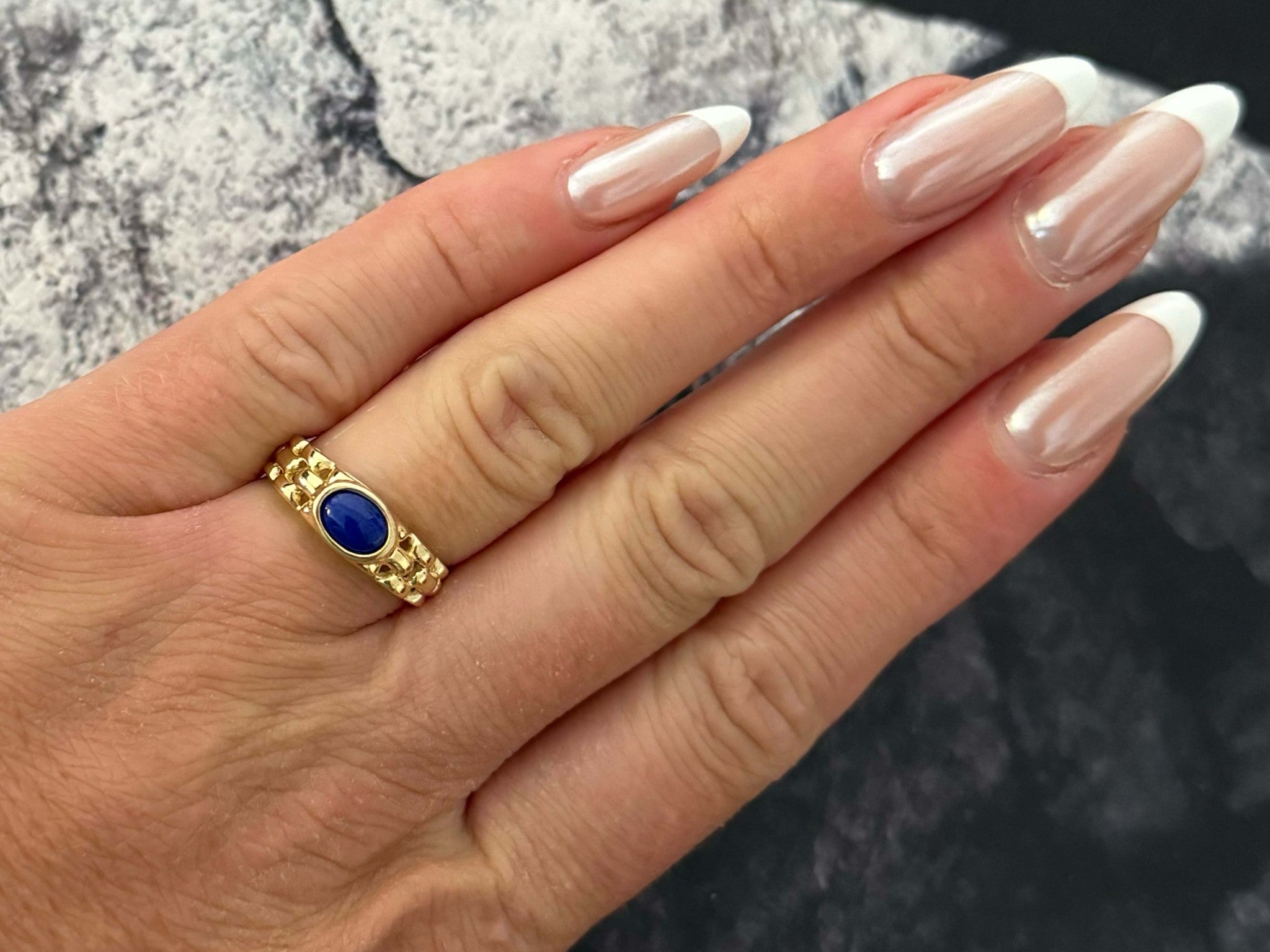 Oval Lapis Lazuli Band Ring 14k Yellow Gold