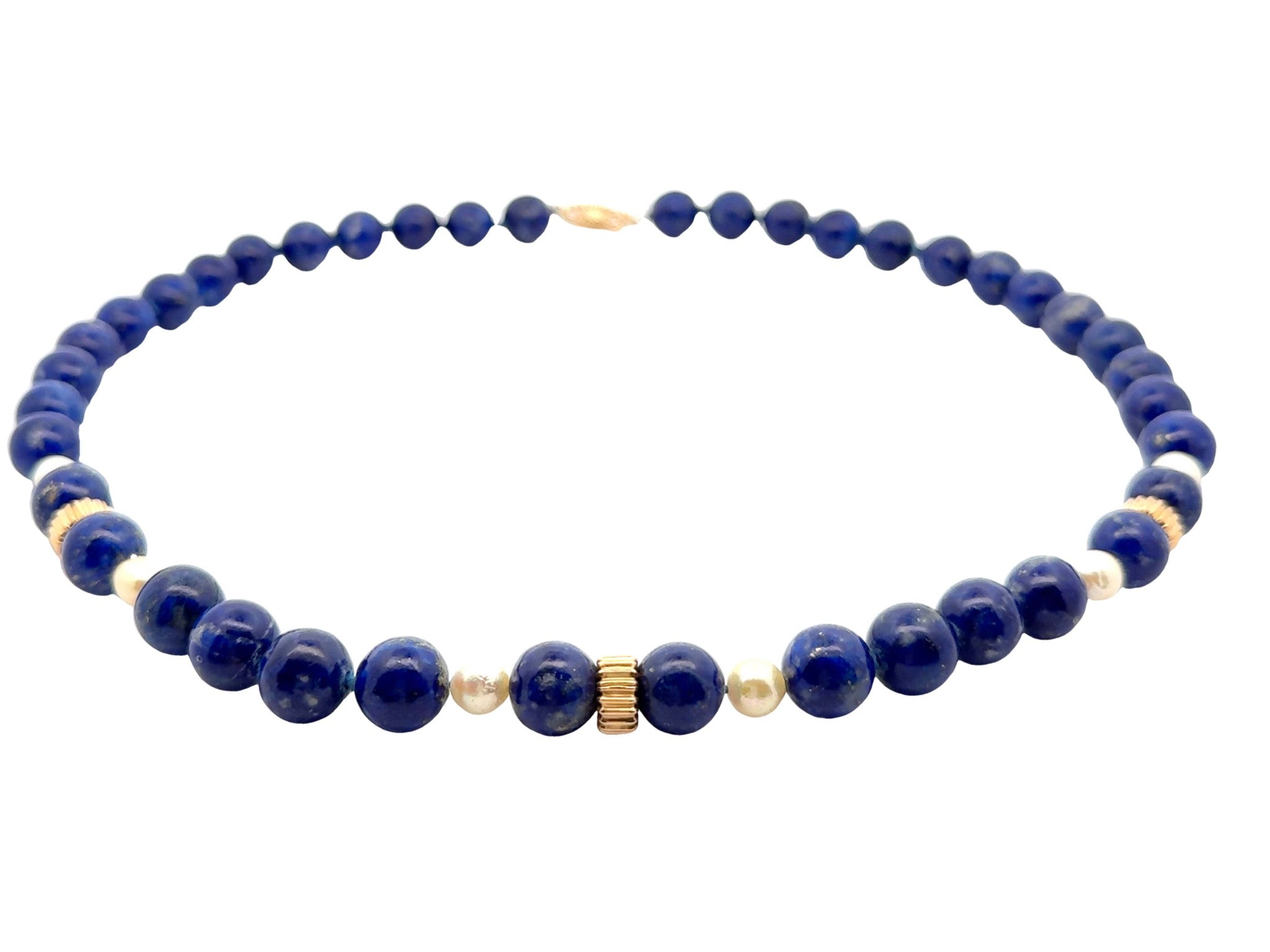 Lapis Lazuli and Pearl Necklace 14k Yellow Gold