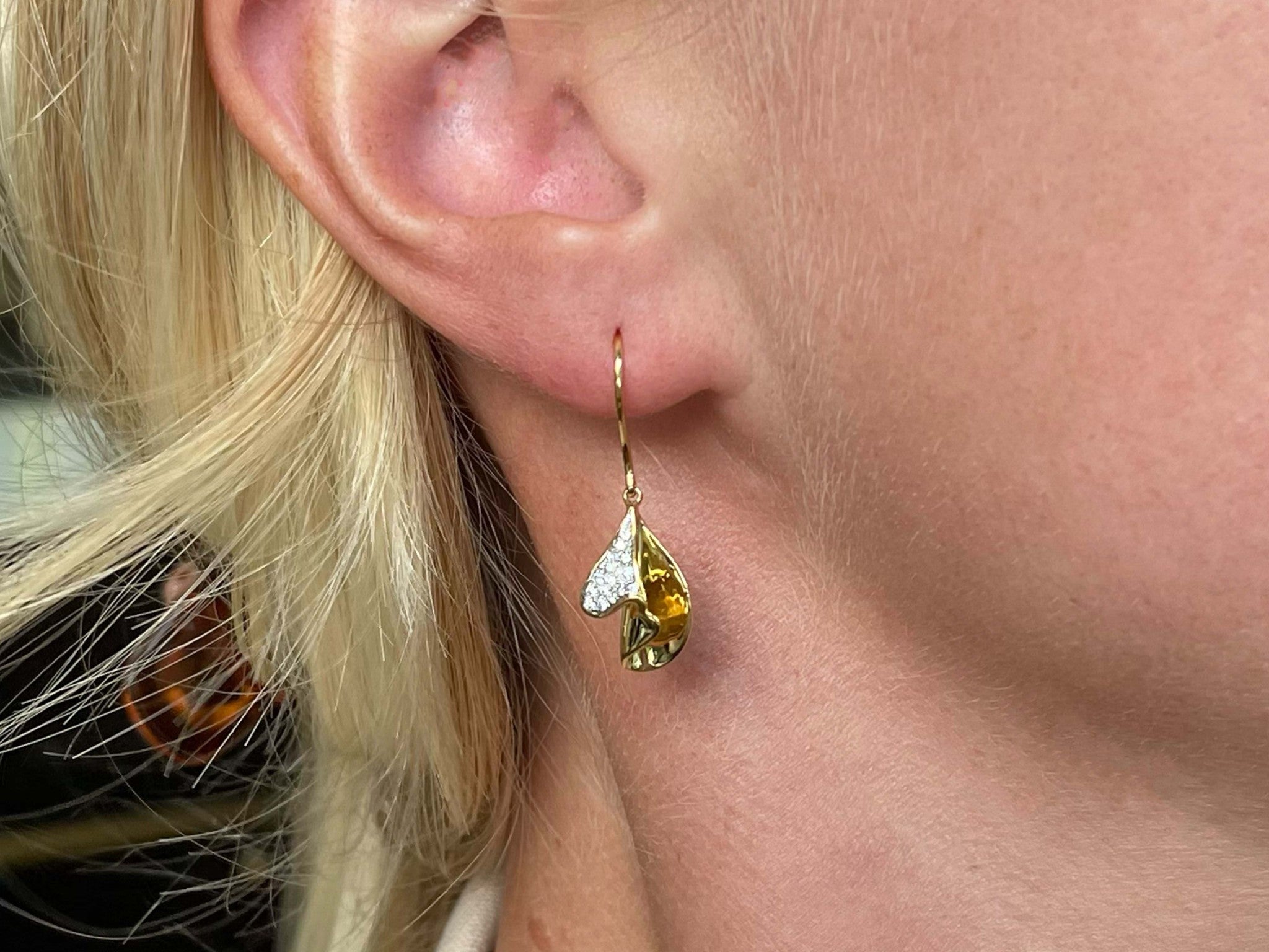 Dangly Gold Diamond Earrings 18K Yellow Gold