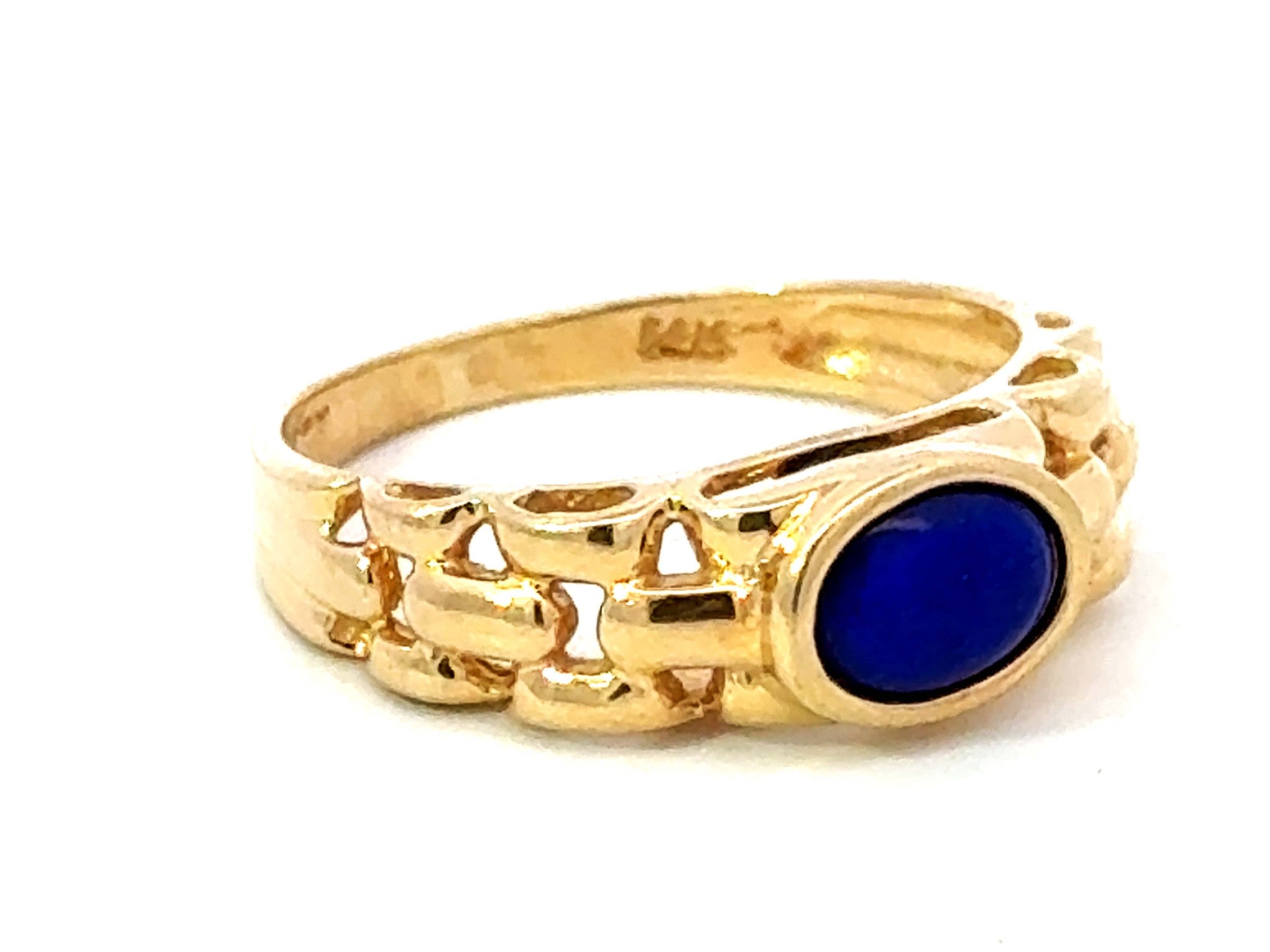 Oval Lapis Lazuli Band Ring 14k Yellow Gold