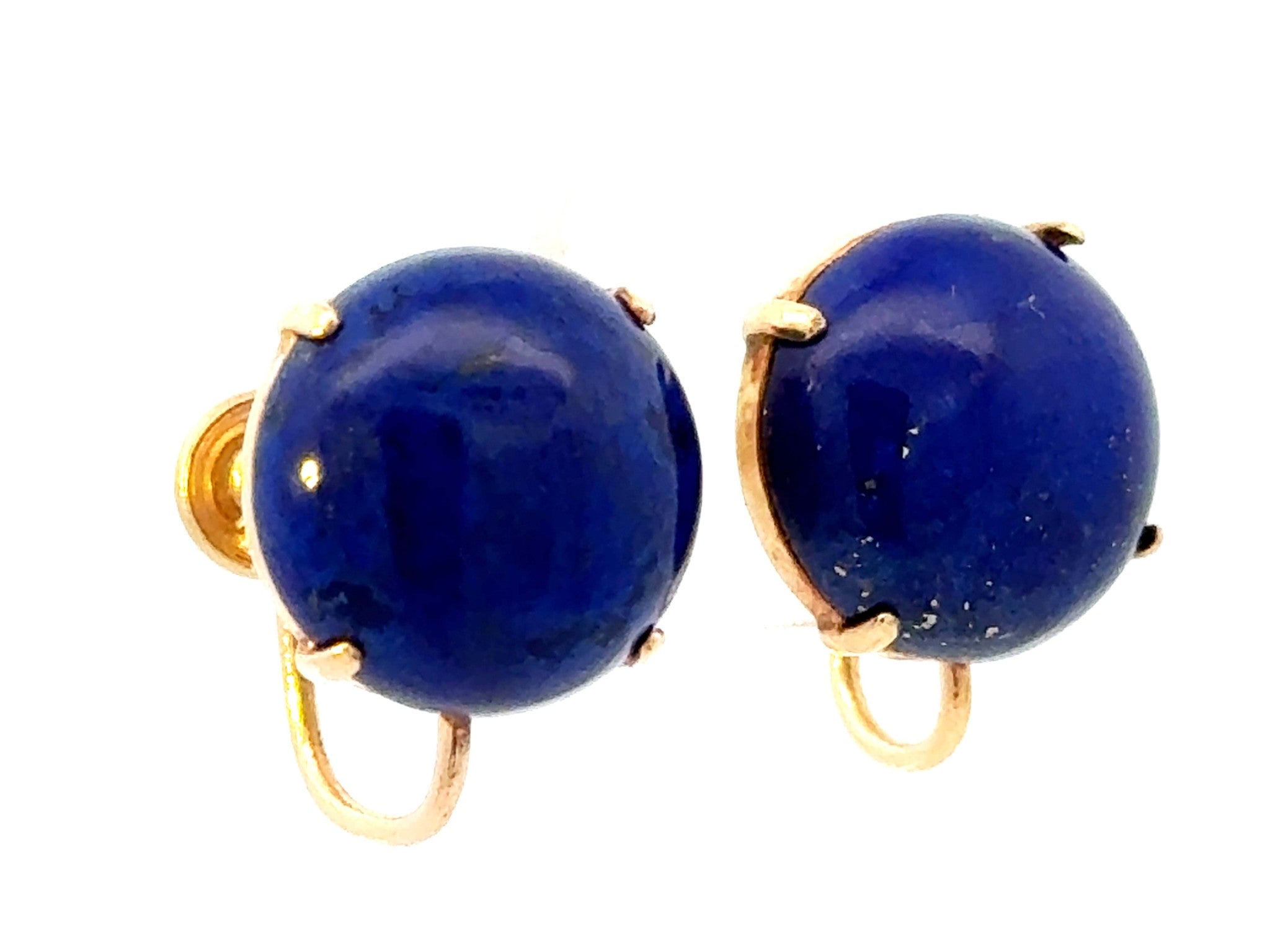 Round Cabochon Lapis Lazuli 14K Yellow Gold Earrings