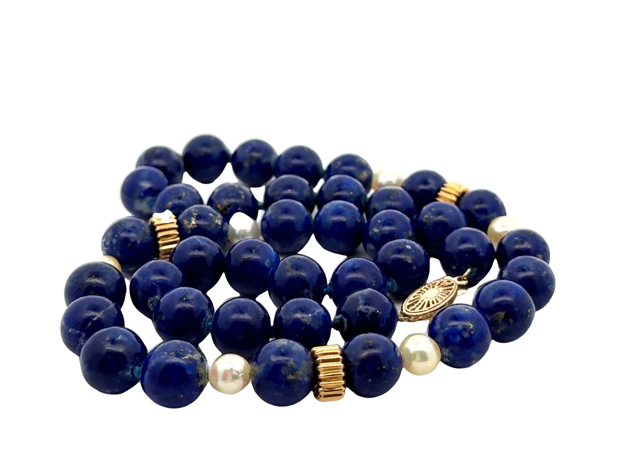 Lapis Lazuli and Pearl Necklace 14k Yellow Gold