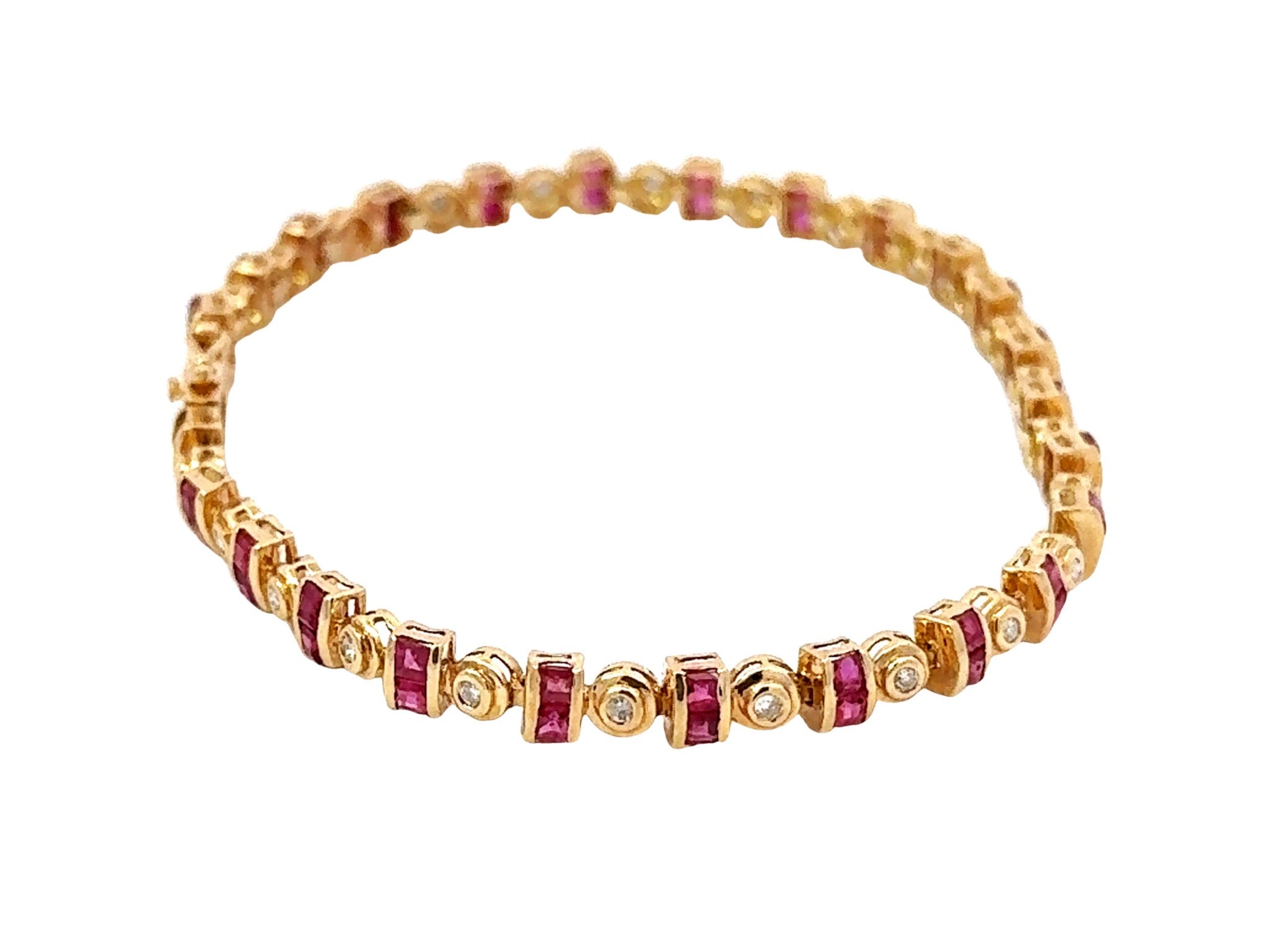 14k Yellow Gold Diamond and Ruby Tennis Bracelet